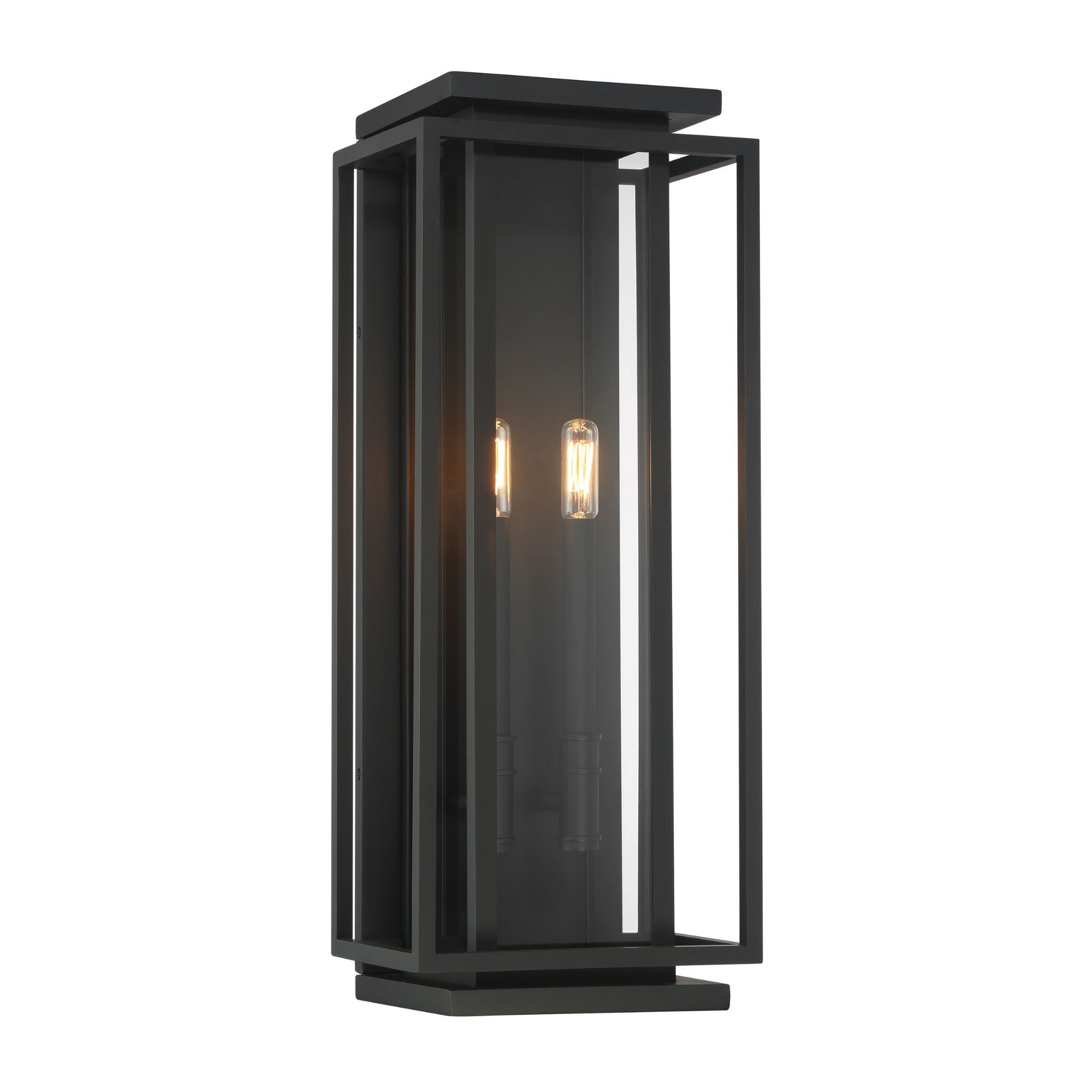 The Great Outdoors Stratford 23.5 in. 2-Light Outdoor Wall Sconce, Dark Matte Black & Painted Legacy Brass with Clear Glass
