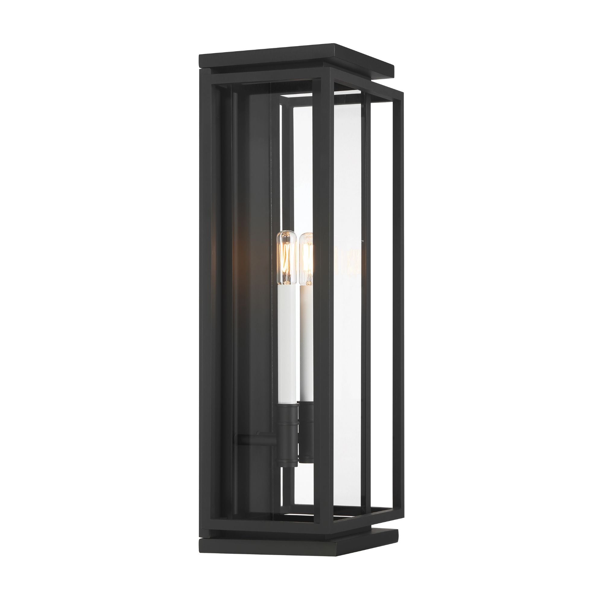 The Great Outdoors Stratford 23.5 in. 2-Light Outdoor Wall Sconce, Dark Matte Black & Painted Legacy Brass with Clear Glass
