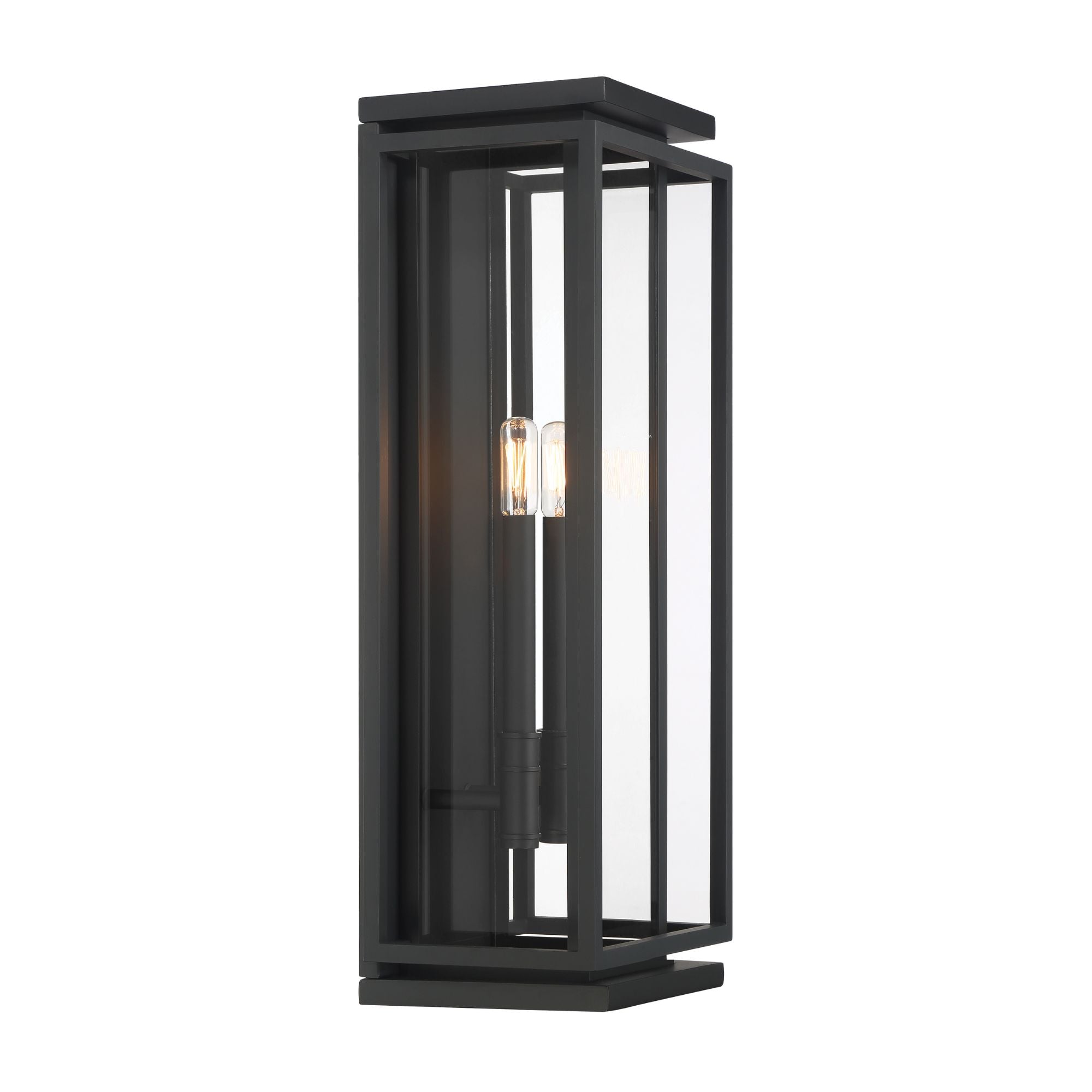 The Great Outdoors Stratford 23.5 in. 2-Light Outdoor Wall Sconce, Dark Matte Black & Painted Legacy Brass with Clear Glass