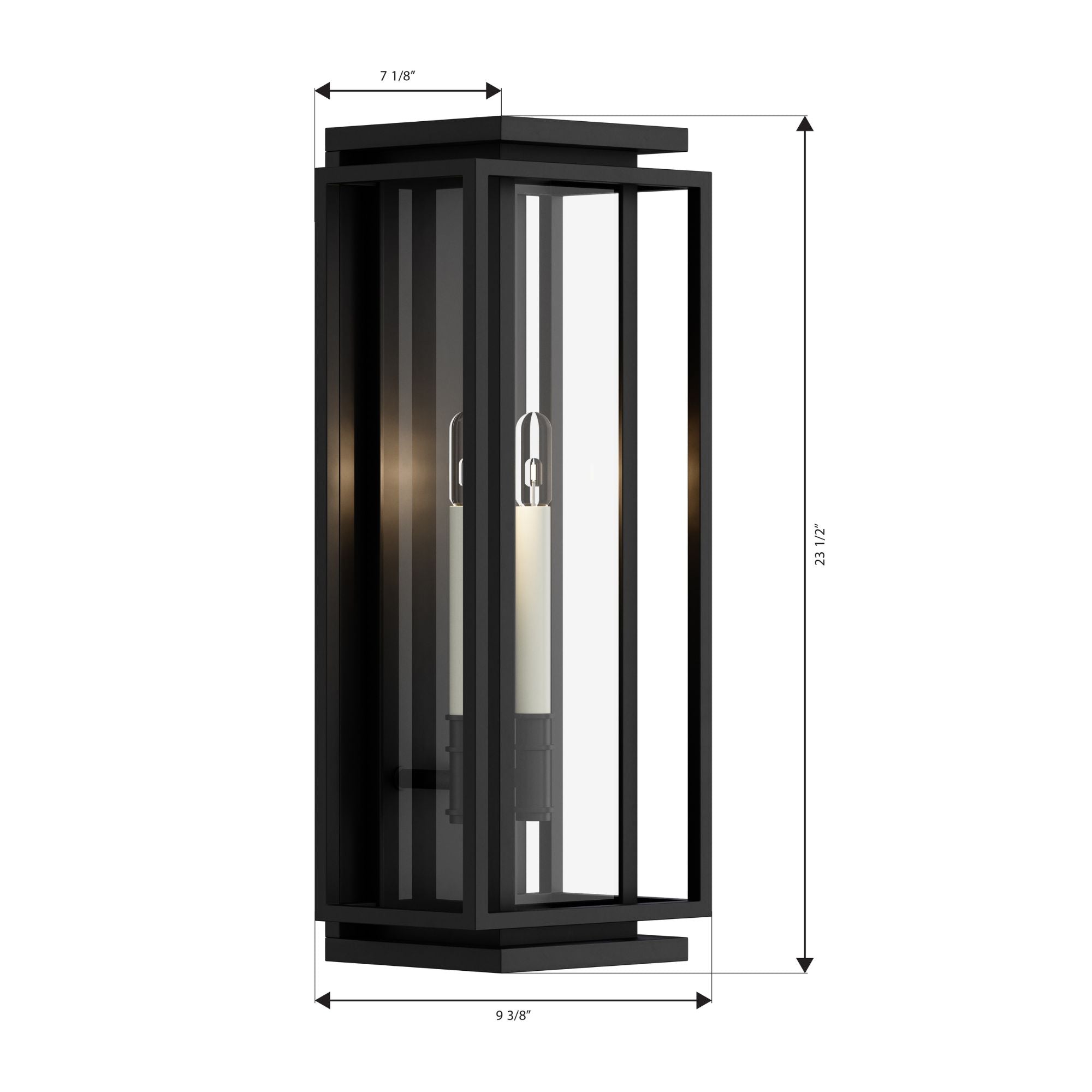 The Great Outdoors Stratford 23.5 in. 2-Light Outdoor Wall Sconce, Dark Matte Black & Painted Legacy Brass with Clear Glass