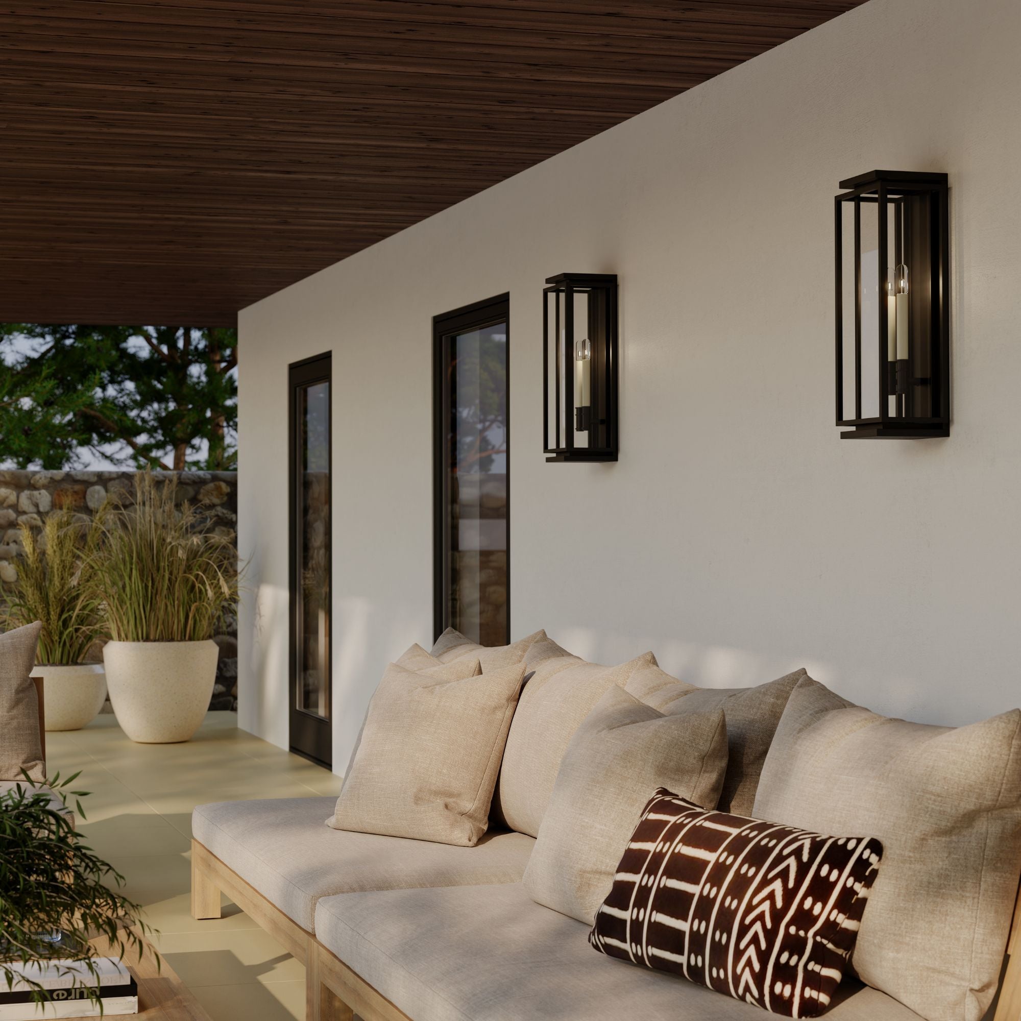 The Great Outdoors Stratford Outdoor Wall Sconce, Dark Matte Black with Clear Glass