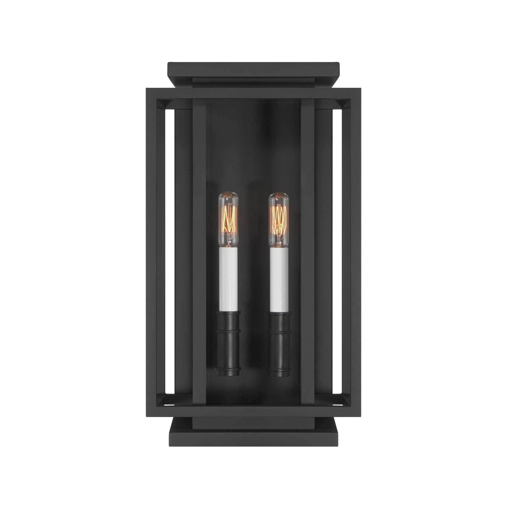 The Great Outdoors Stratford 17 in. 2-Light Outdoor Wall Sconce, Dark Matte Black with Clear Glass