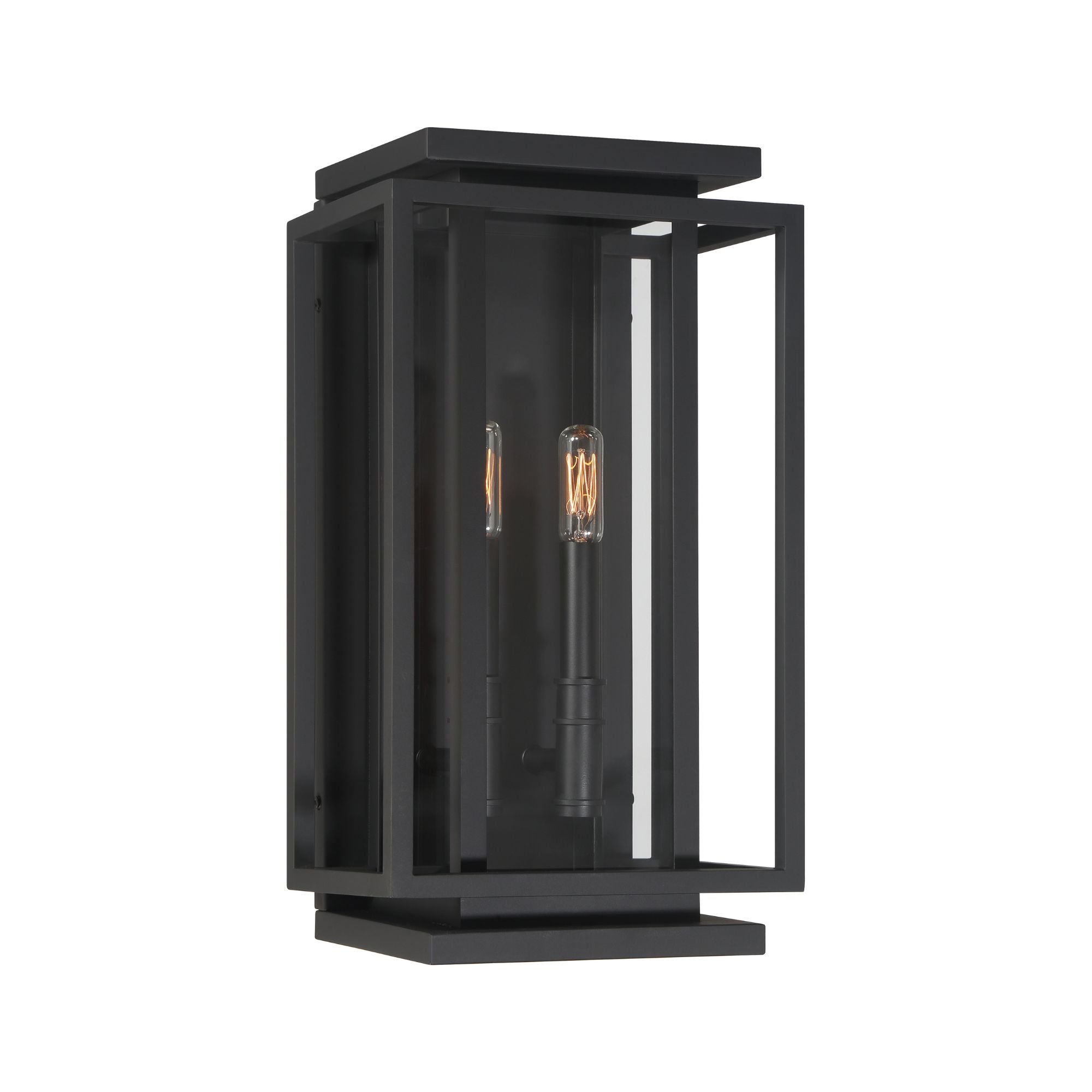 The Great Outdoors Stratford 17 in. 2-Light Outdoor Wall Sconce, Dark Matte Black with Clear Glass