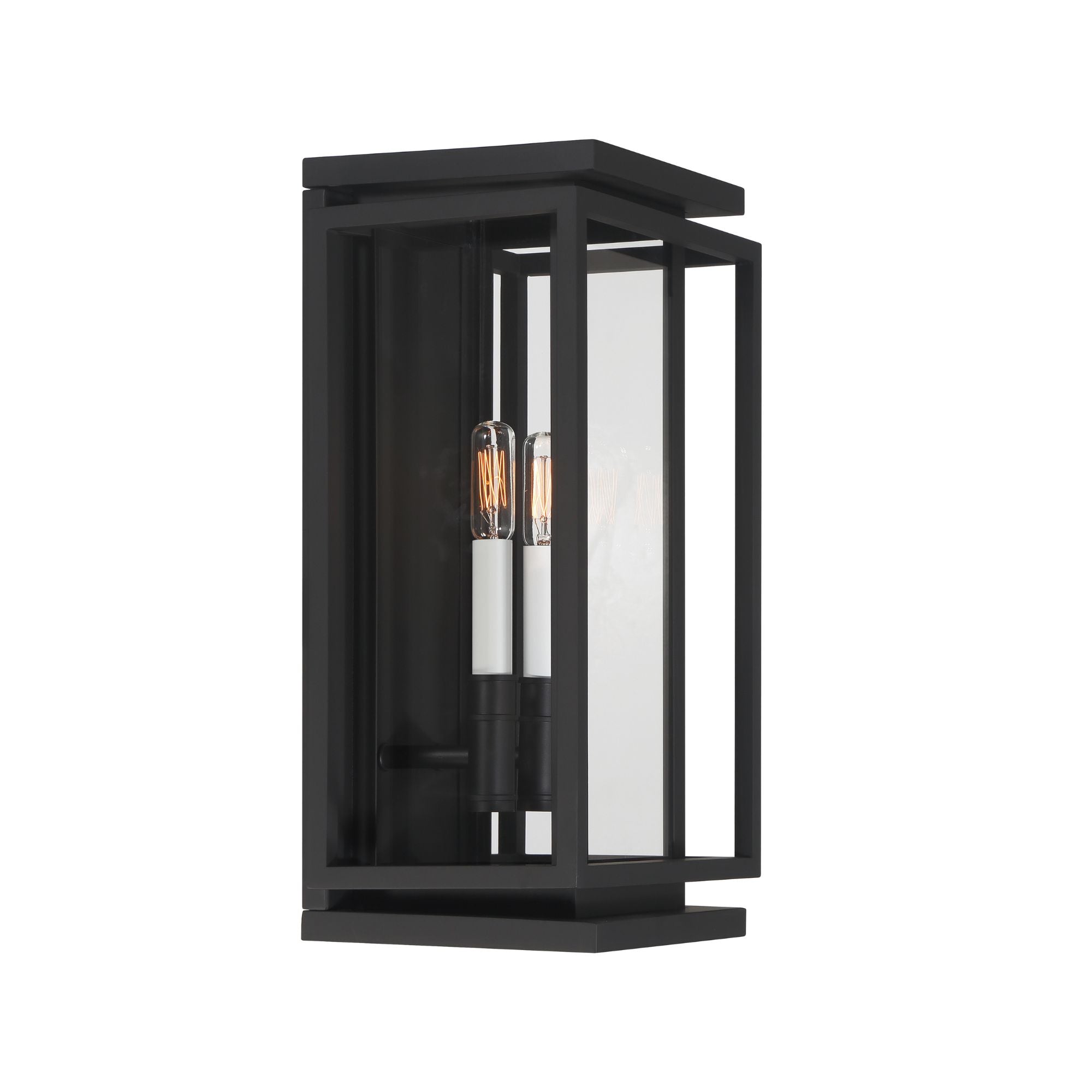 The Great Outdoors Stratford 17 in. 2-Light Outdoor Wall Sconce, Dark Matte Black with Clear Glass