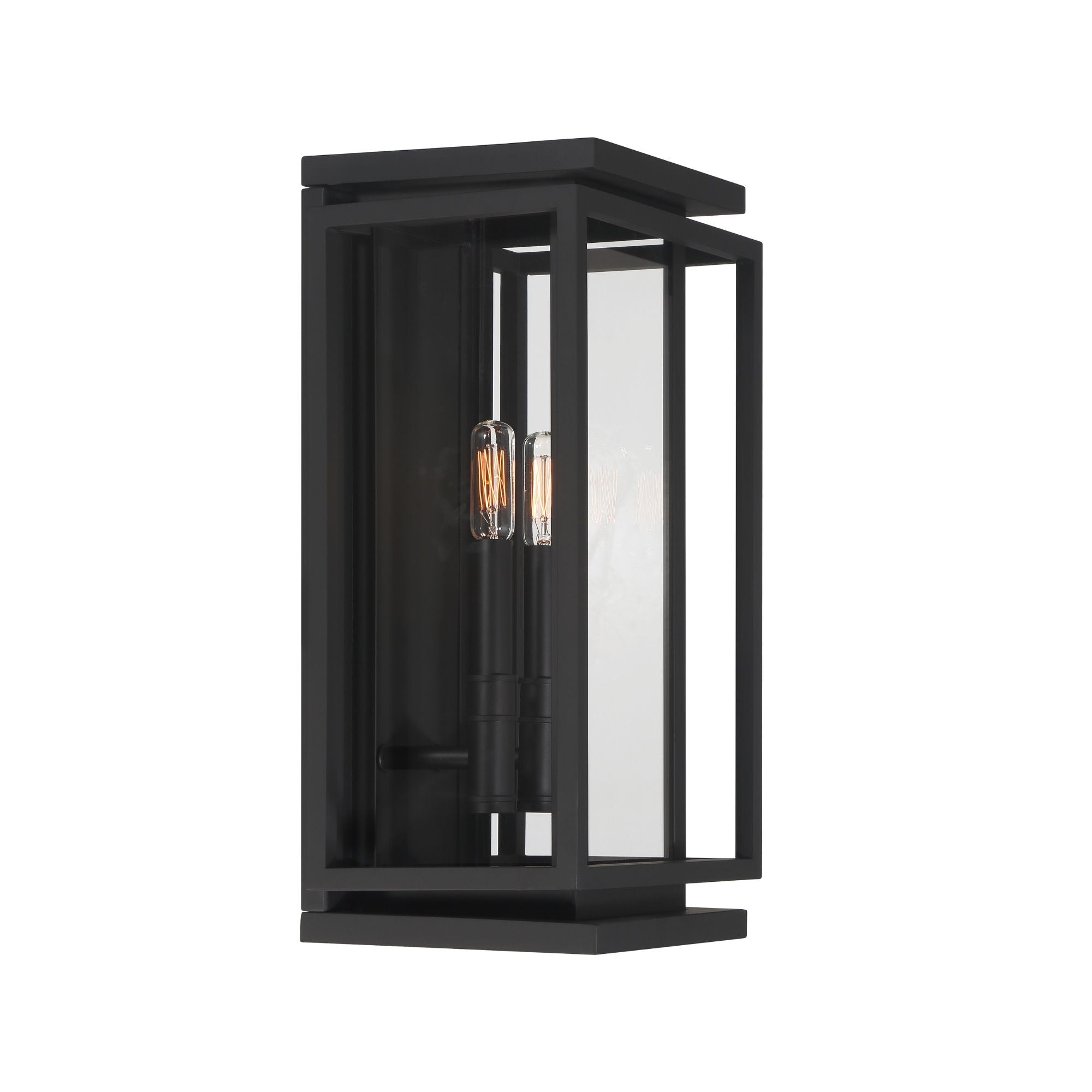 The Great Outdoors Stratford 17 in. 2-Light Outdoor Wall Sconce, Dark Matte Black with Clear Glass