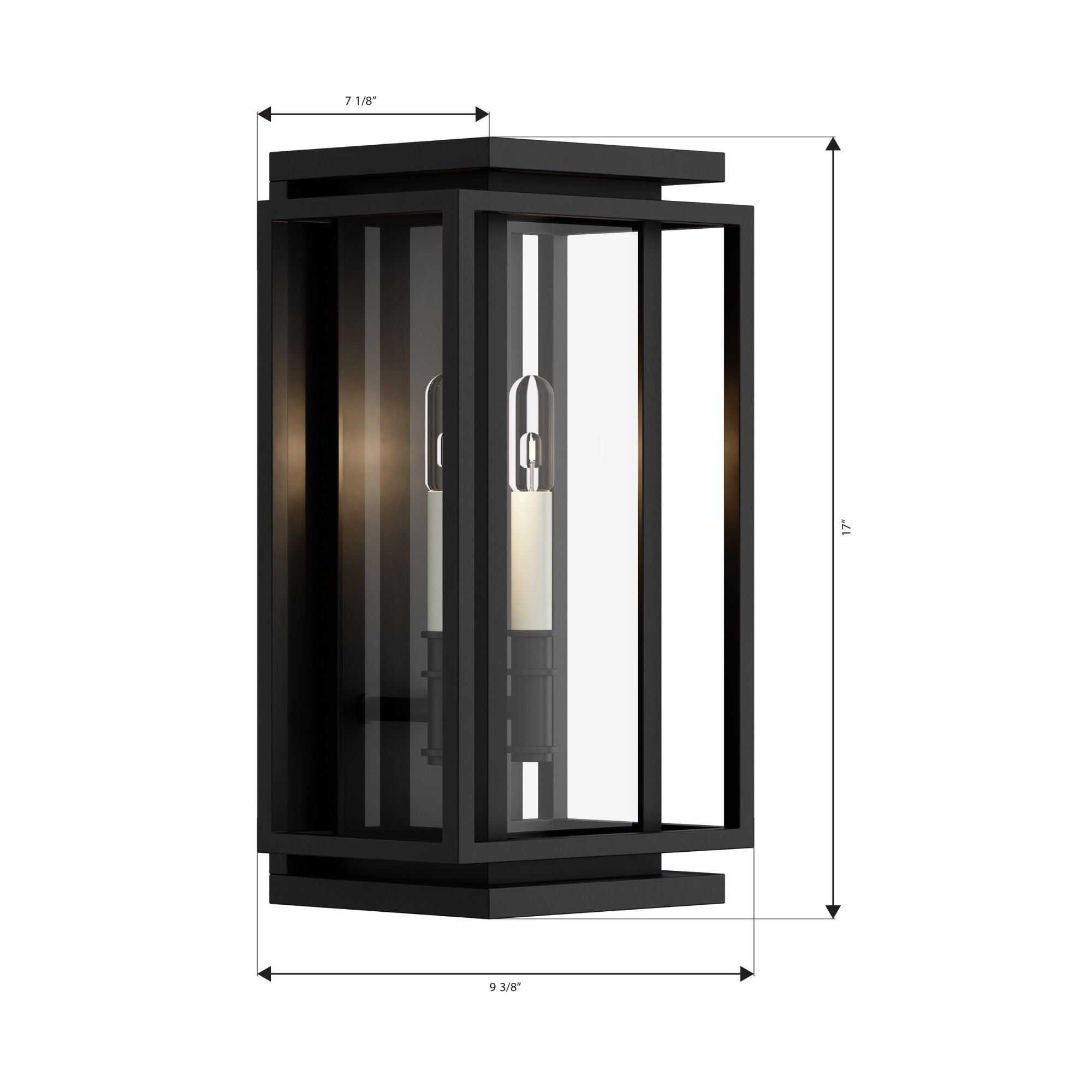 The Great Outdoors Stratford 17 in. 2-Light Outdoor Wall Sconce, Dark Matte Black with Clear Glass
