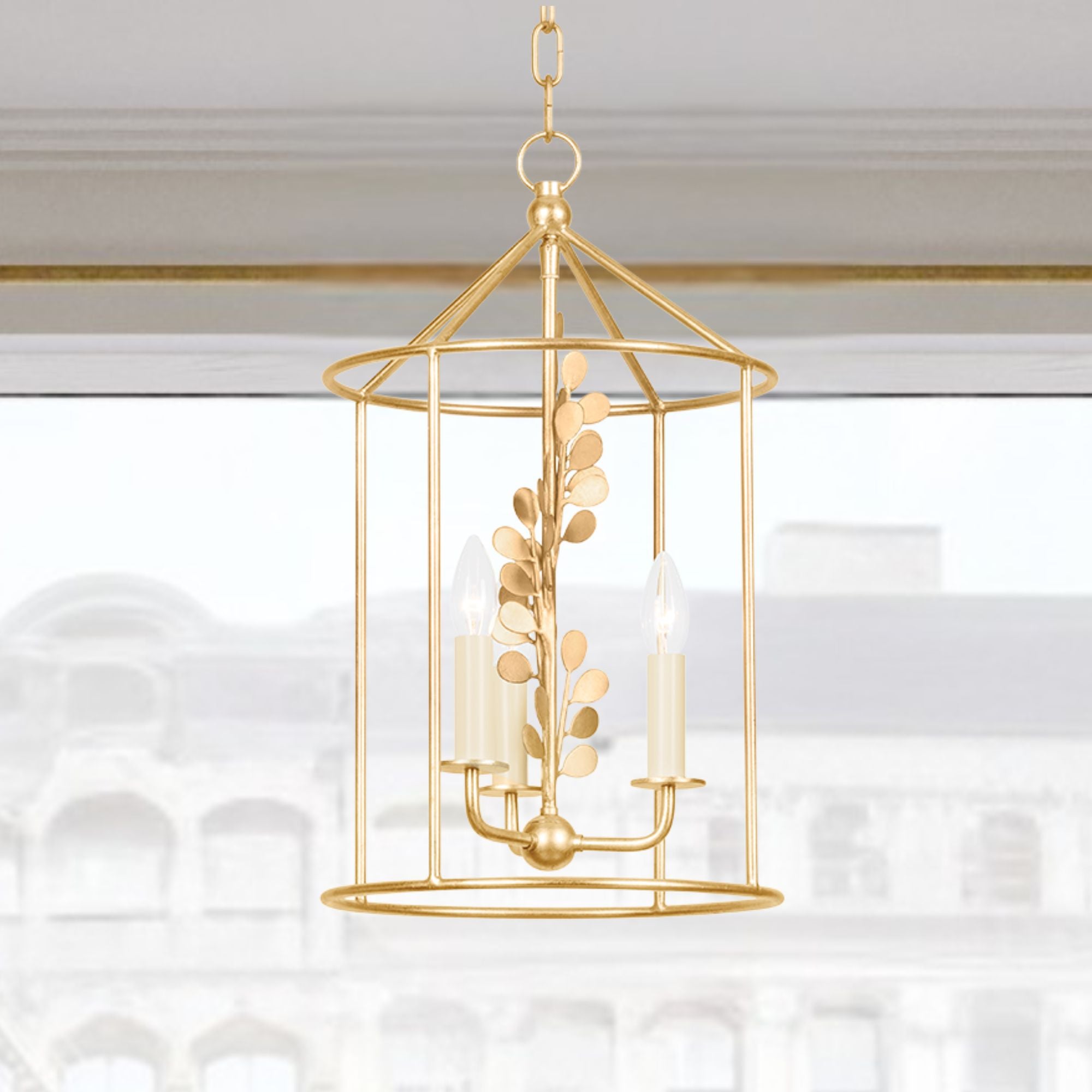 Adrienne 21" 3-Light Hangining Lantern, Vintage Gold Leaf Finish