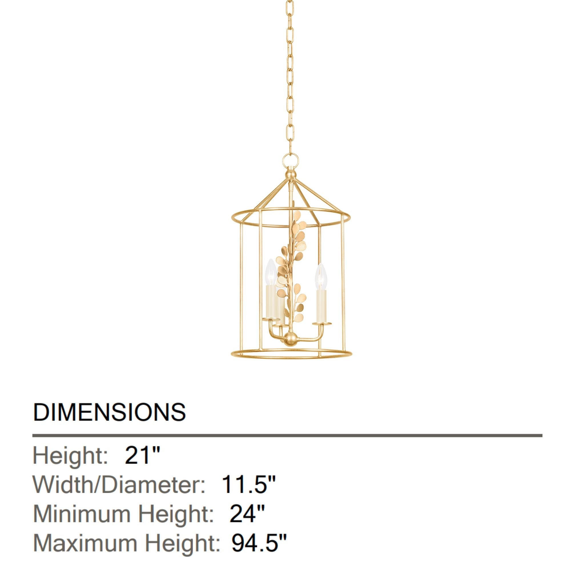 Adrienne 21" 3-Light Hangining Lantern, Vintage Gold Leaf Finish