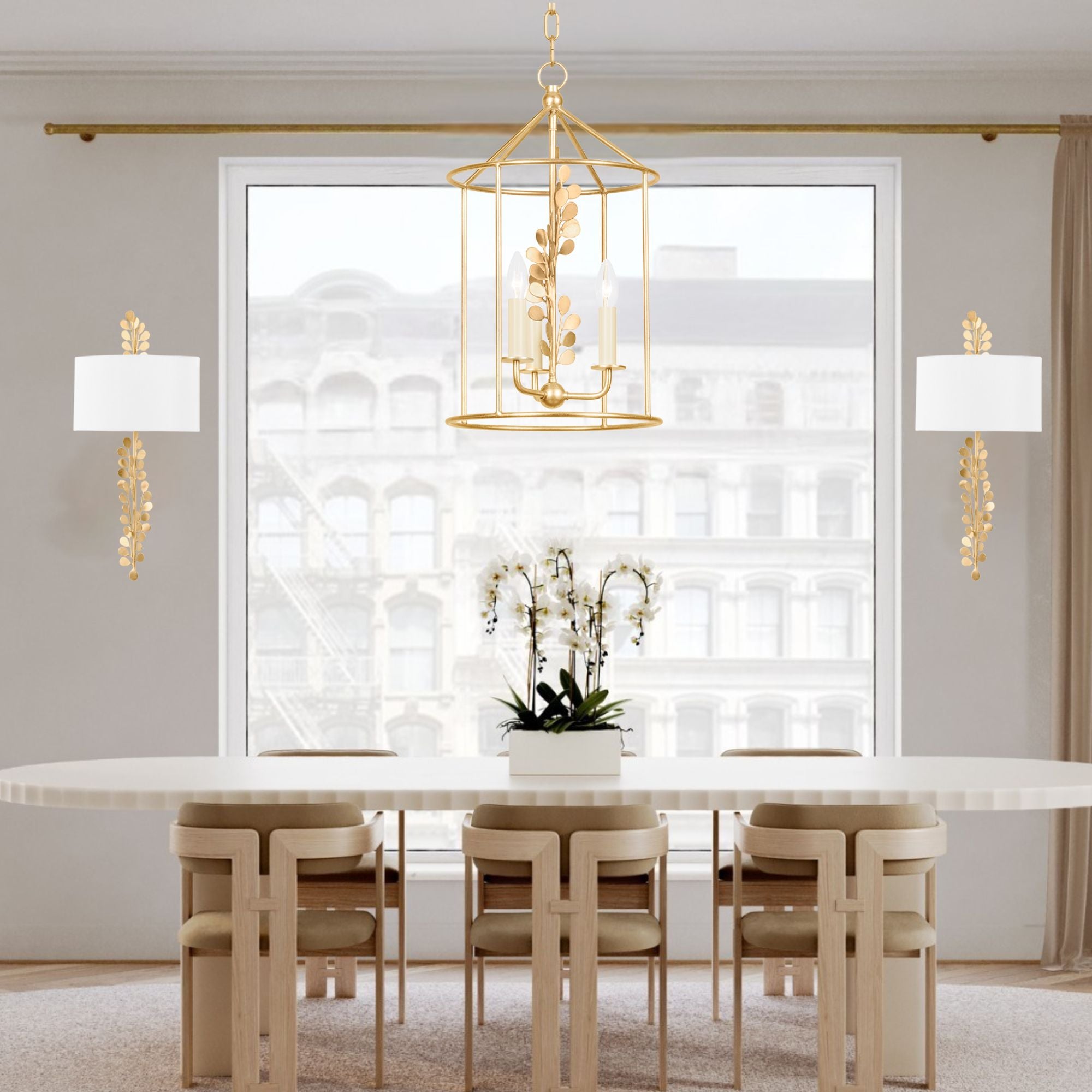 Adrienne 21" 3-Light Hangining Lantern, Vintage Gold Leaf Finish