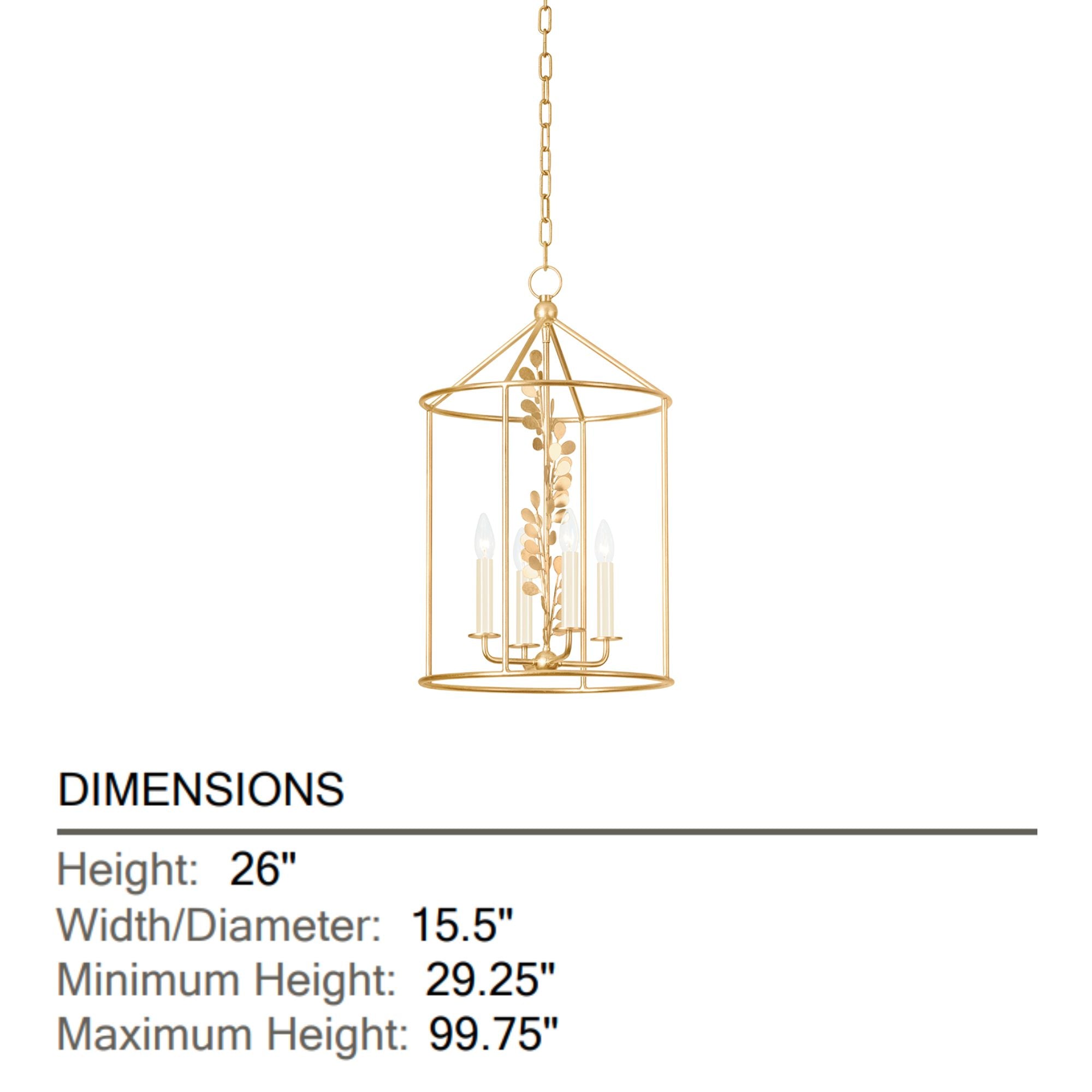 Adrienne 26" 4-Light Hangining Lantern, Vintage Gold Leaf Finish