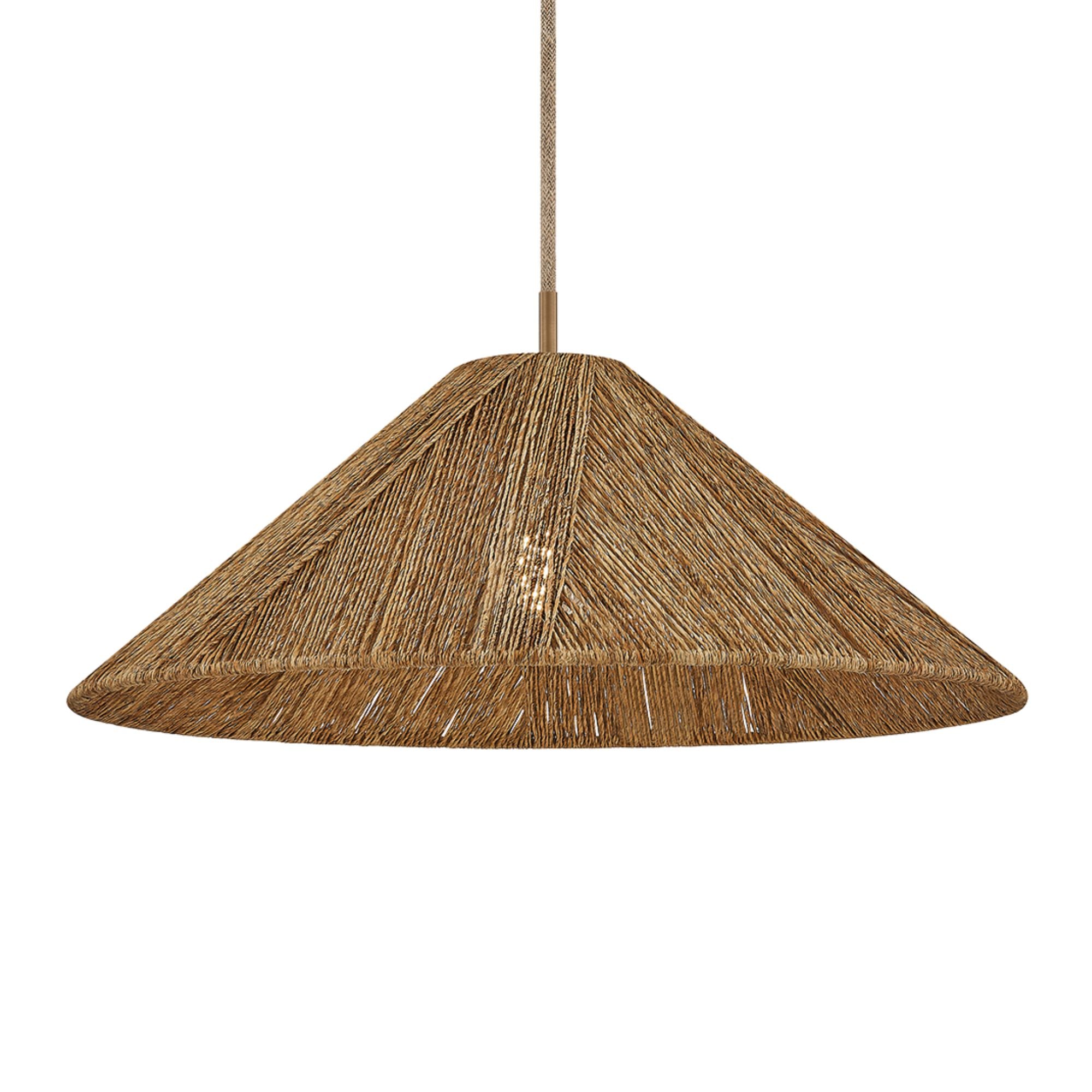 Troy Ahrens Pendant Light, Patina Brass with Natural Woven Shade
