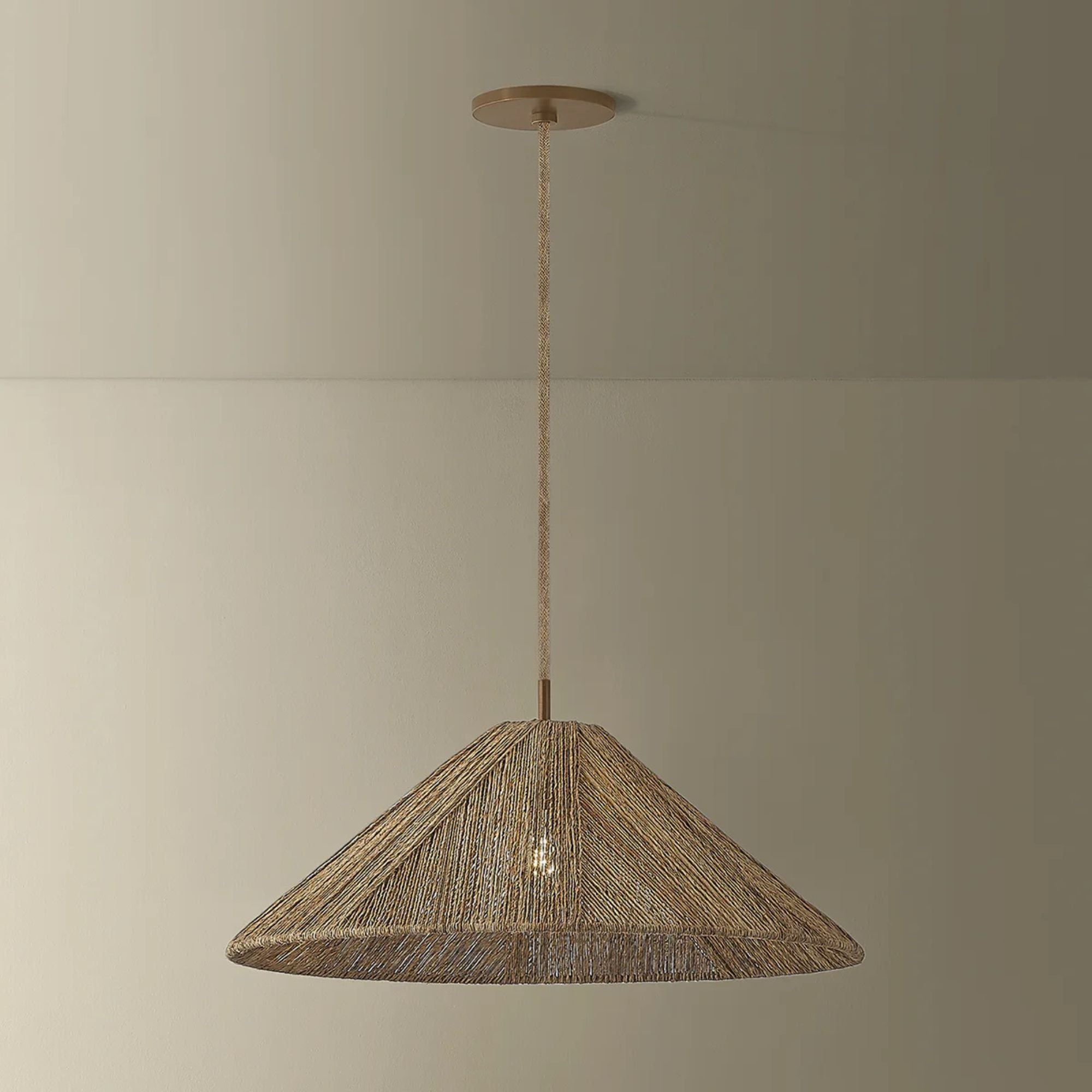 Troy Ahrens 24 in. Pendant Light, Patina Brass with Natural Woven Shade