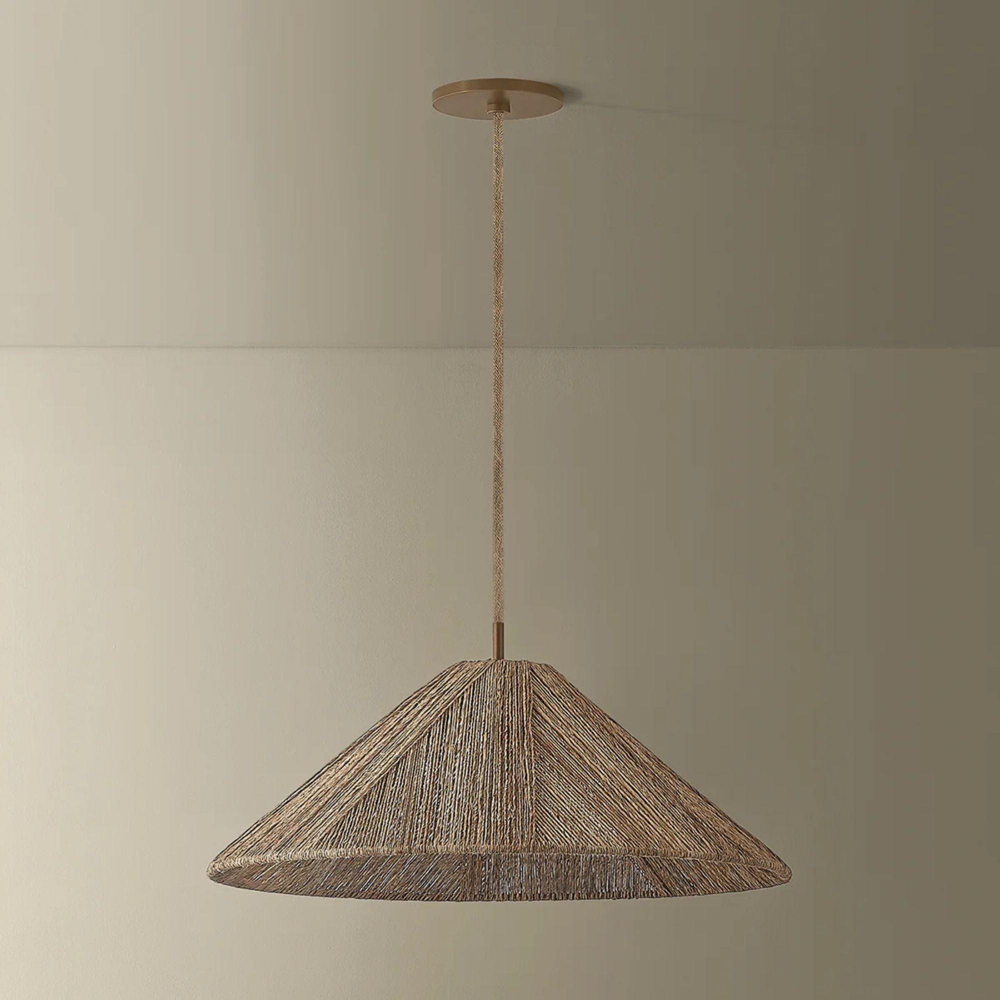 Troy Ahrens 24 in. Pendant Light, Patina Brass with Natural Woven Shade