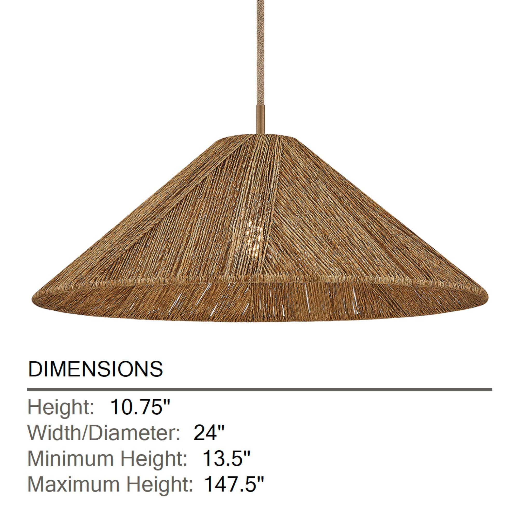 Troy Ahrens 24 in. Pendant Light, Patina Brass with Natural Woven Shade