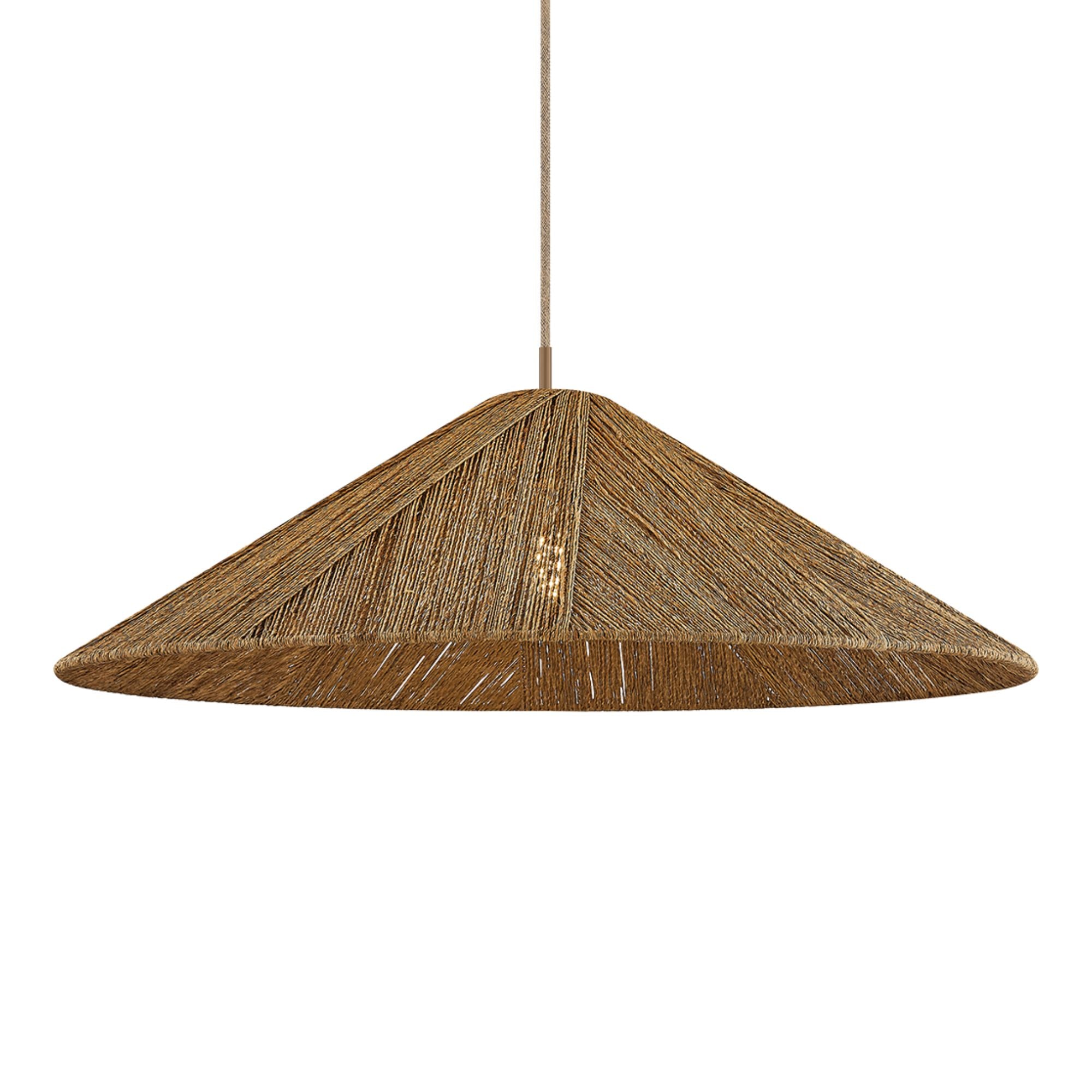Troy Ahrens 36 in. Pendant Light, Patina Brass with Natural Woven Shade