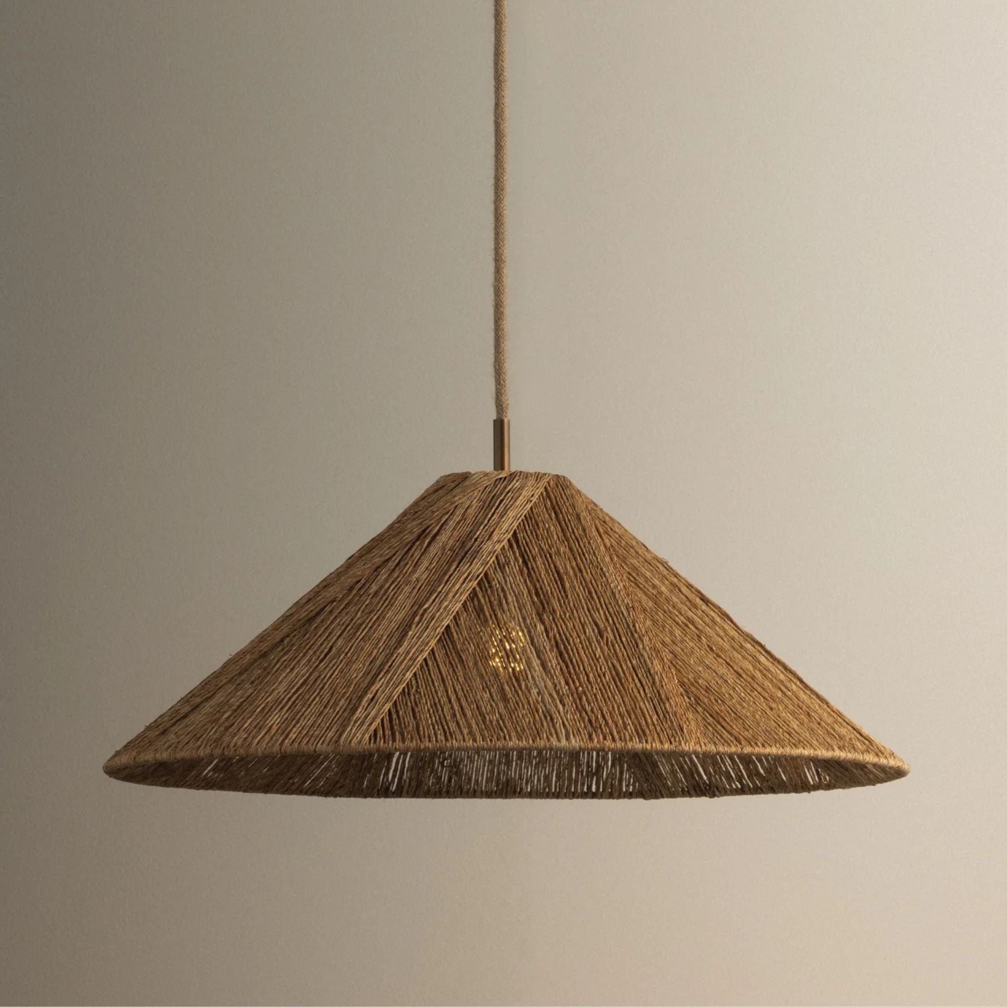 Troy Ahrens 36 in. Pendant Light, Patina Brass with Natural Woven Shade