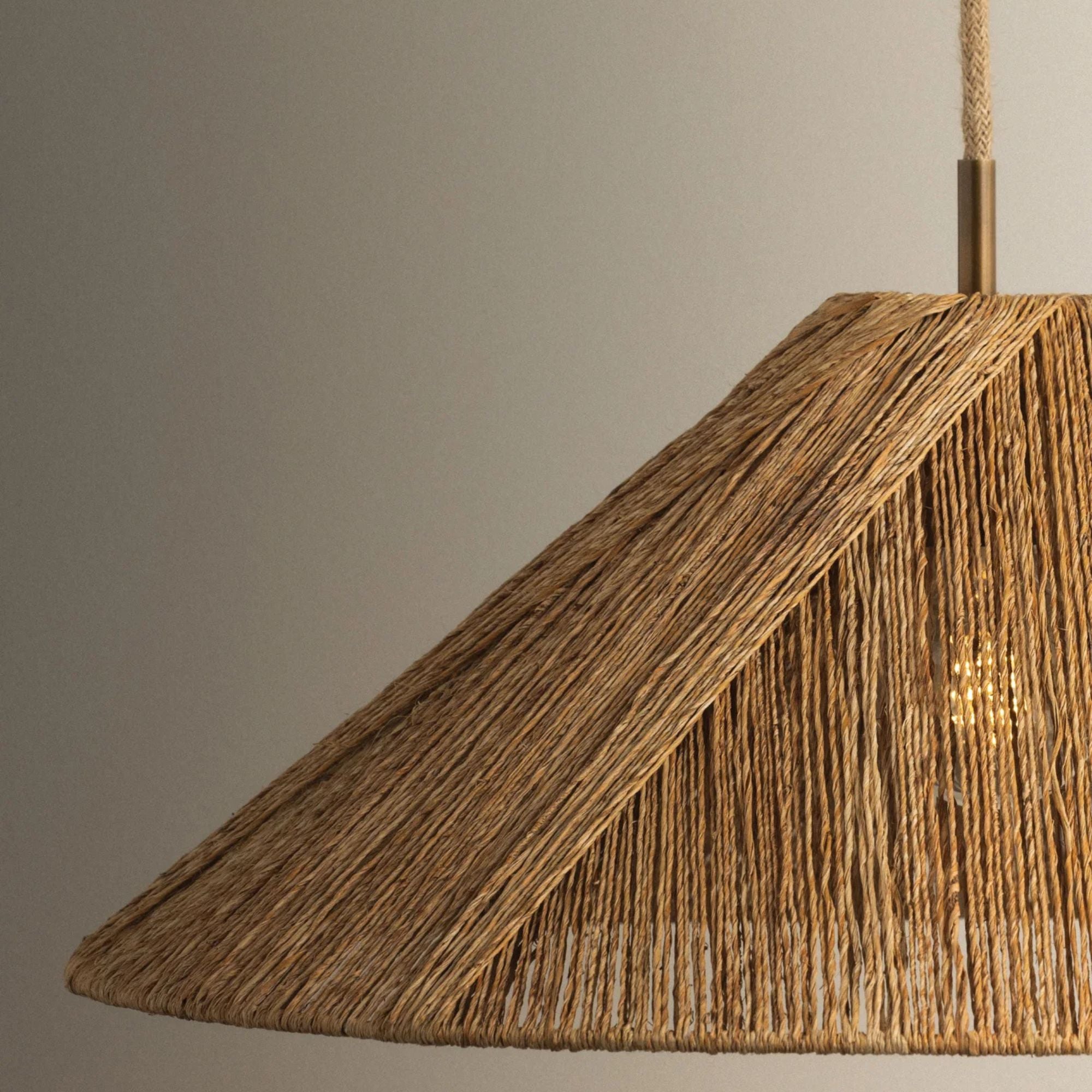 Troy Ahrens 36 in. Pendant Light, Patina Brass with Natural Woven Shade