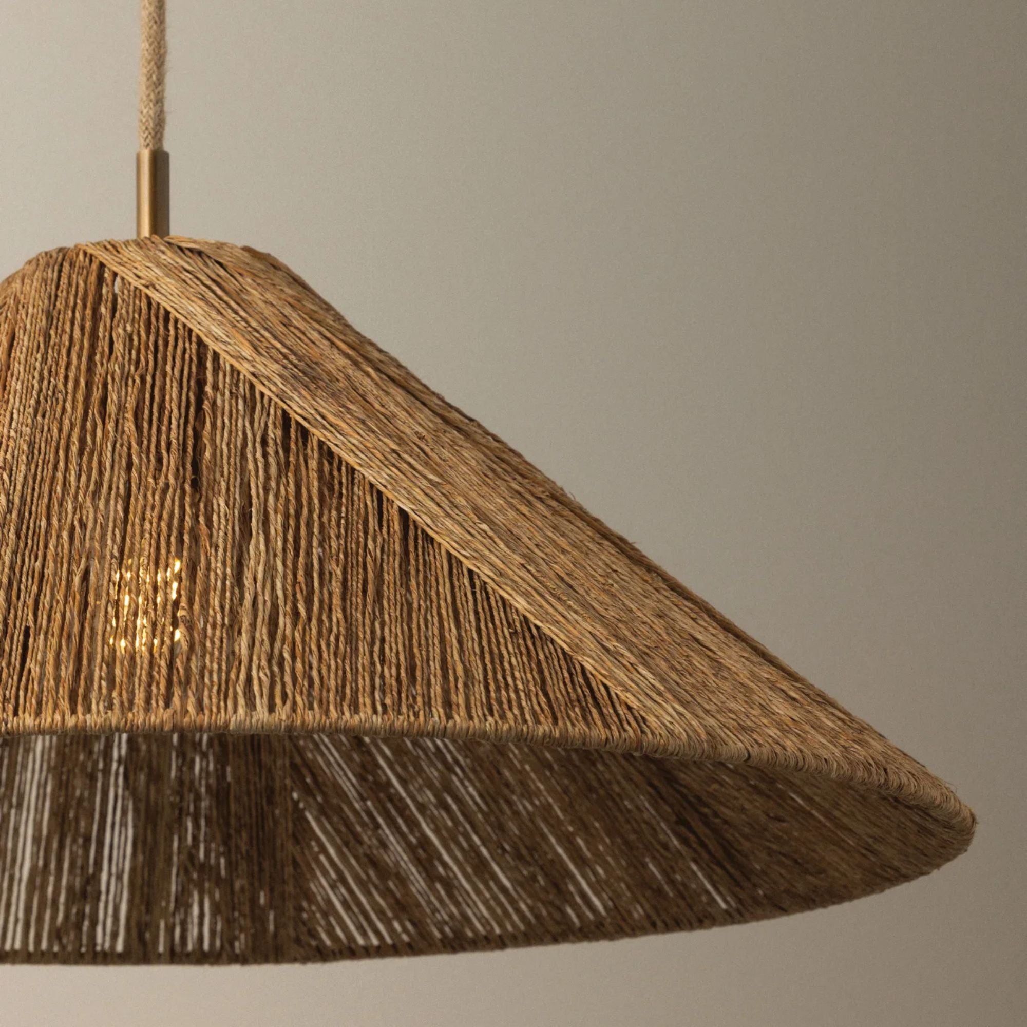Troy Ahrens Pendant Light, Patina Brass with Natural Woven Shade