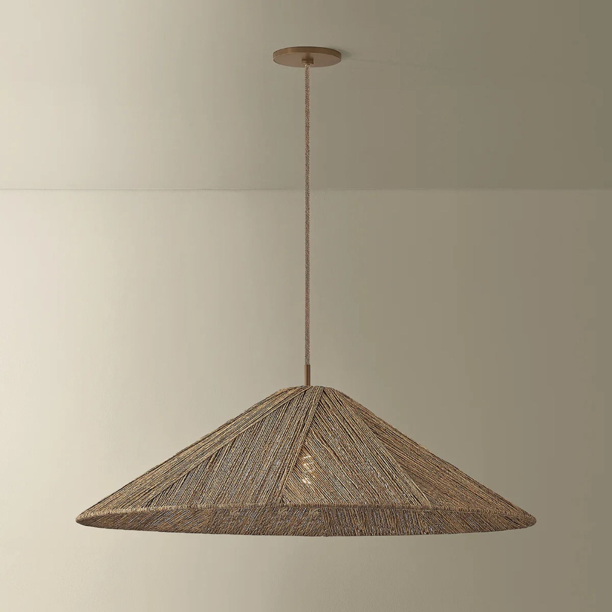Troy Ahrens 36 in. Pendant Light, Patina Brass with Natural Woven Shade