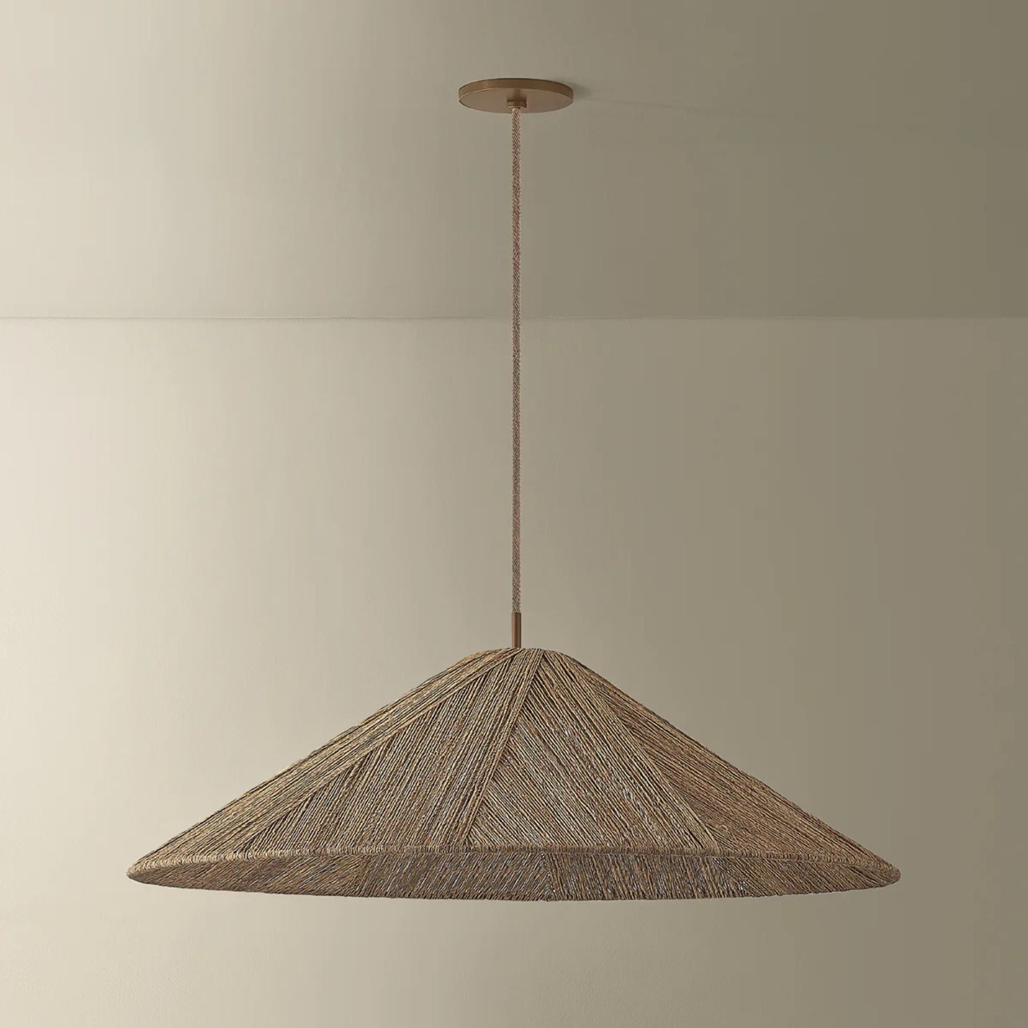 Troy Ahrens 36 in. Pendant Light, Patina Brass with Natural Woven Shade