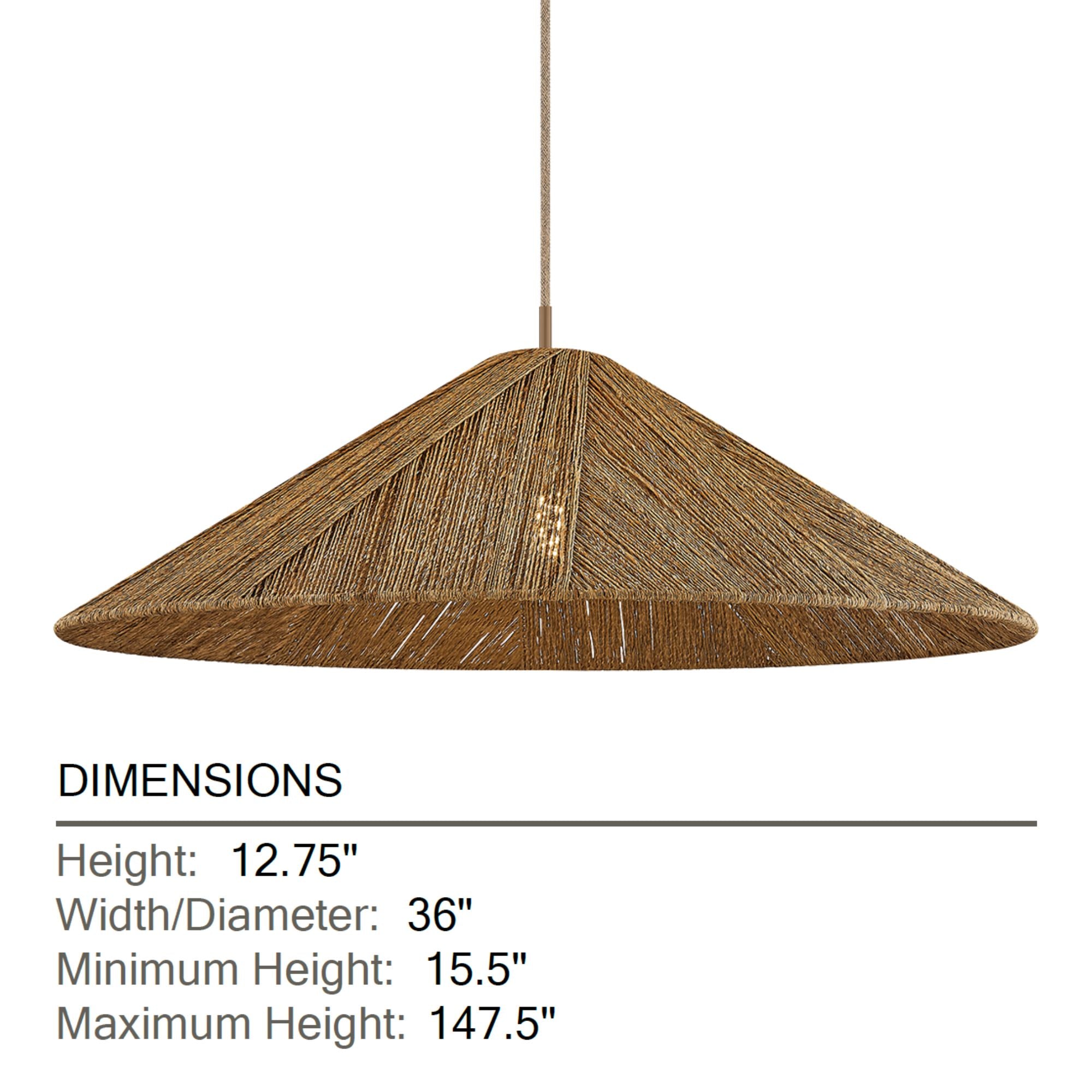 Troy Ahrens 36 in. Pendant Light, Patina Brass with Natural Woven Shade