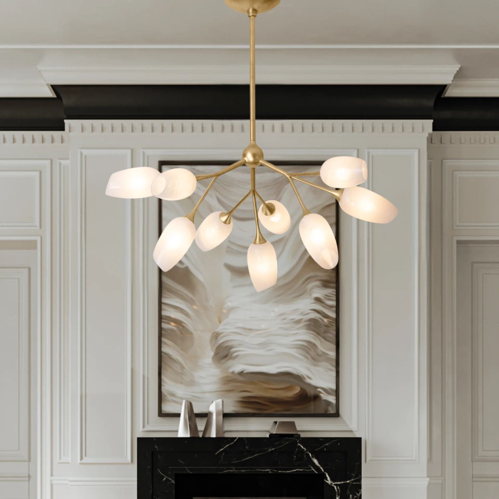 Aldean 34" 9-Light Chandelier, Vintage Gold Leaf Finish
