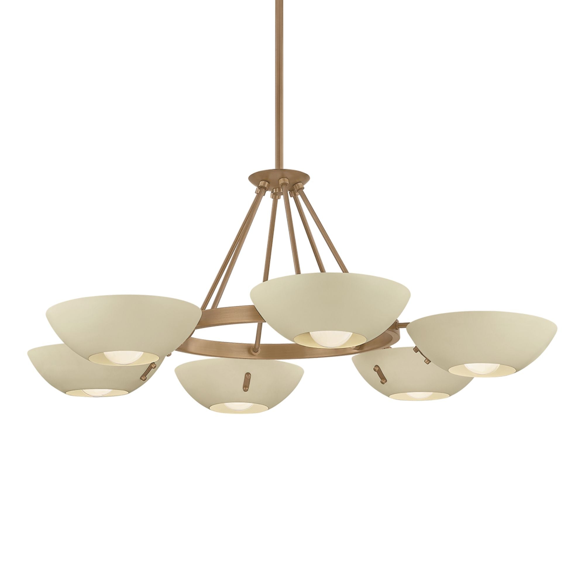Troy Alturas Chandelier, Patina Brass with Soft Sand Bowl Shades