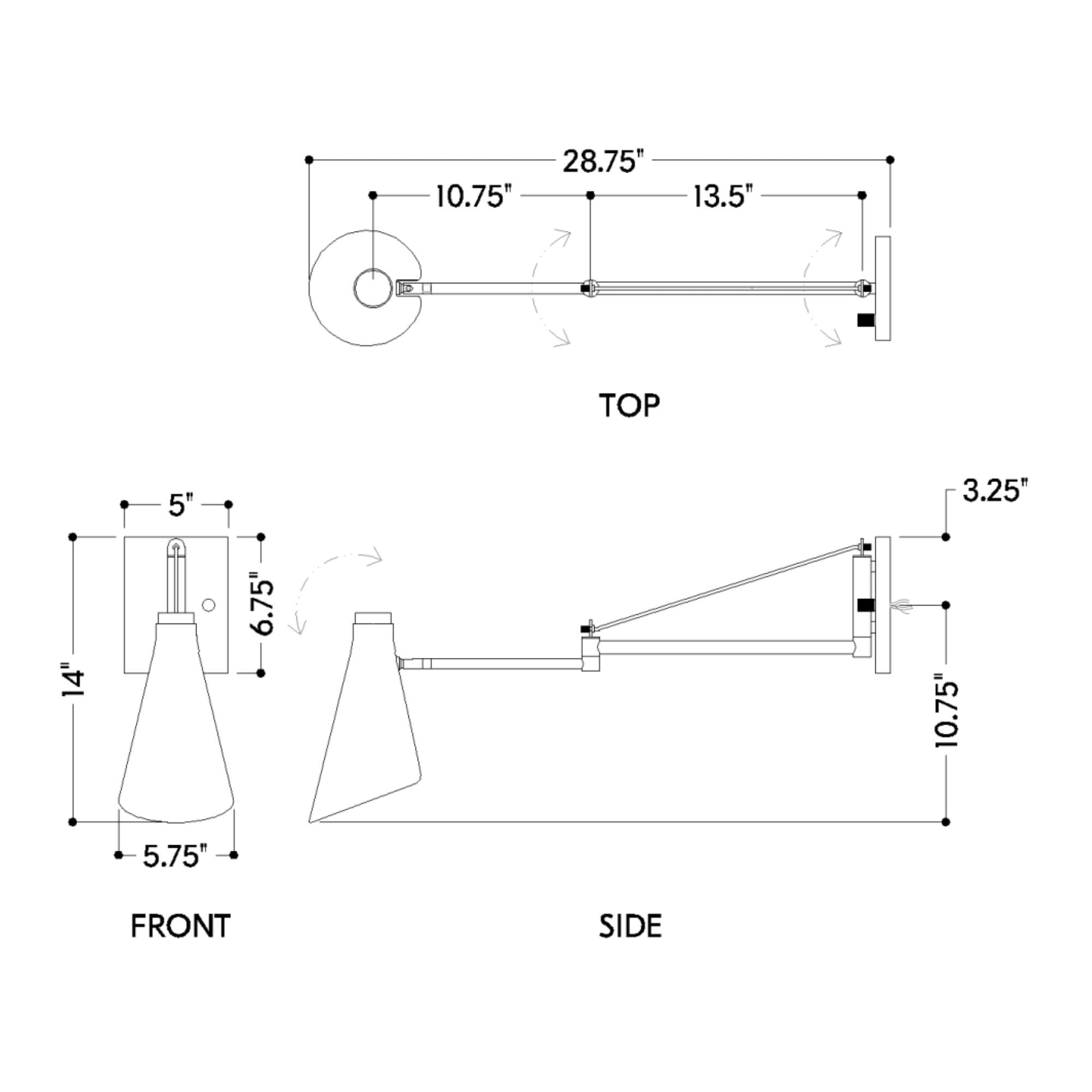 Andersen 14" Swing Arm Lamp, Patina Brass/Bronze Finish