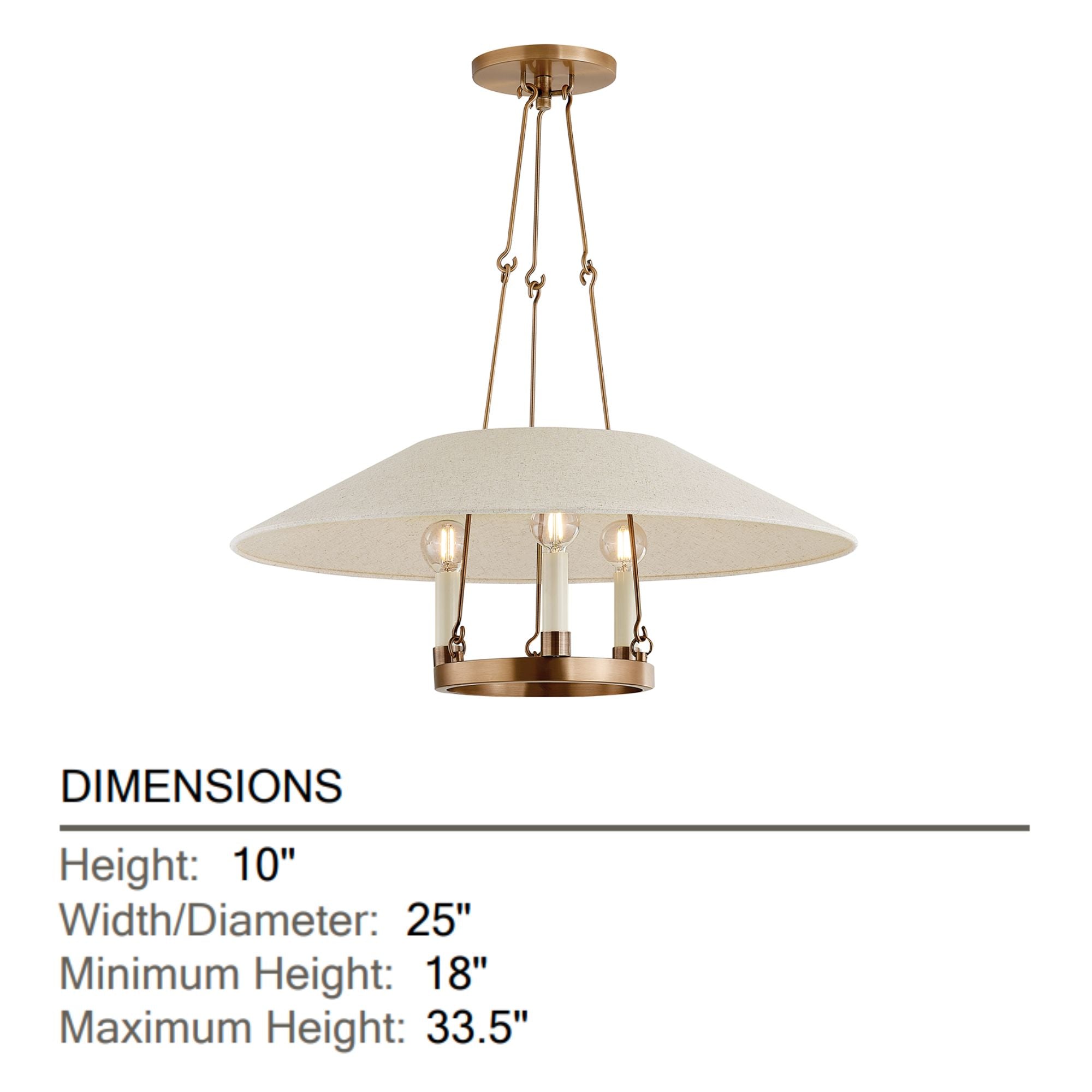 Archive 25" 3-Light Chandelier, Patina Brass Finish