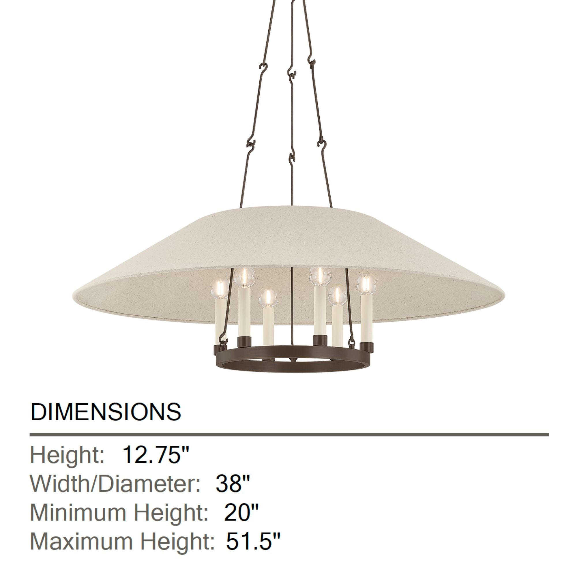 Troy Archive 38 in. 6-Light Chandelier, Bronze with Natural Linen Shade