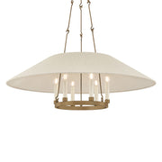 Troy Archive 38 in. 6-Light Chandelier, Patina Brass with Natural Linen Shade
