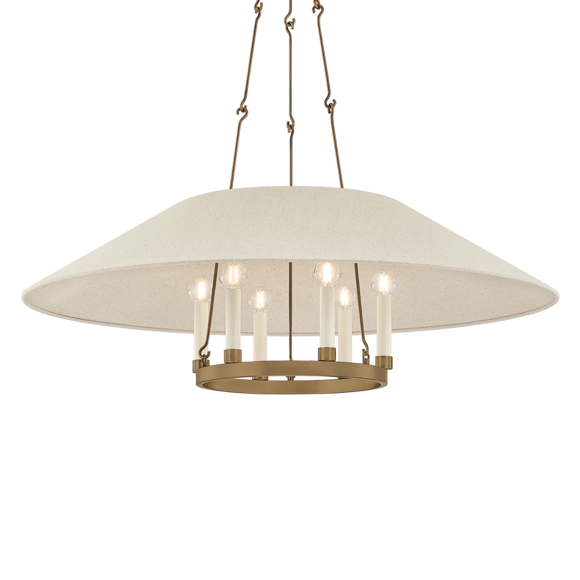 Troy Archive 38 in. 6-Light Chandelier, Patina Brass with Natural Linen Shade