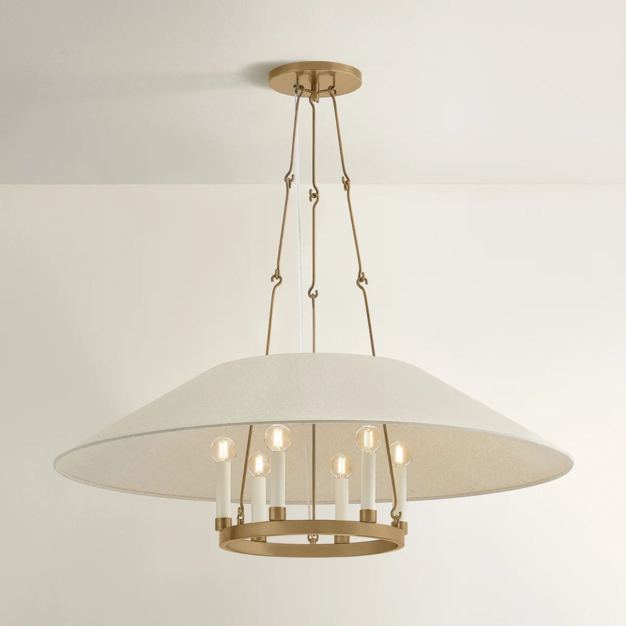 Troy Archive 38 in. 6-Light Chandelier, Patina Brass with Natural Linen Shade