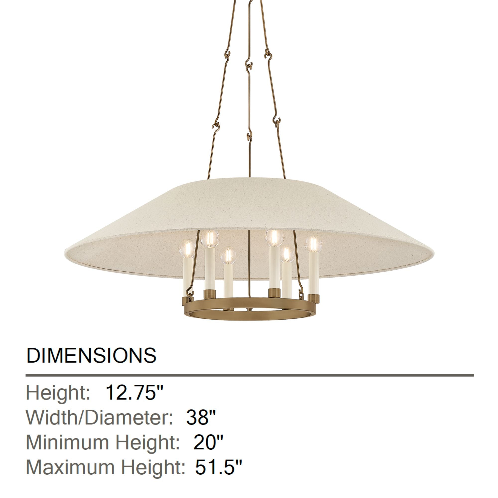 Troy Archive 38 in. 6-Light Chandelier, Patina Brass with Natural Linen Shade