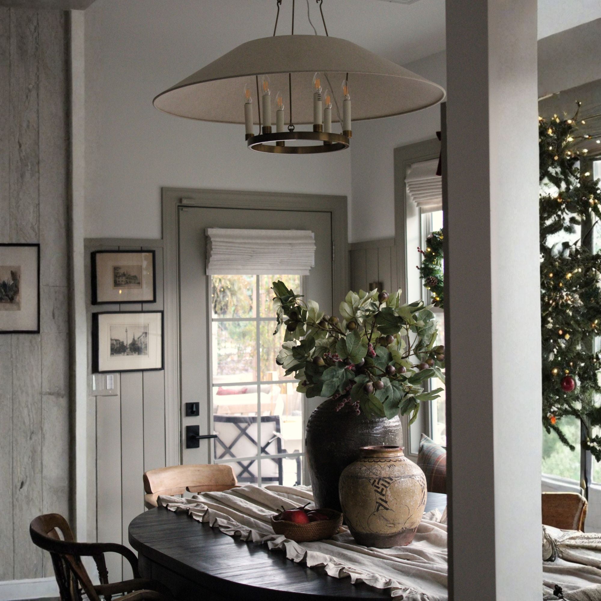 Troy Archive 38 in. 6-Light Chandelier, Patina Brass with Natural Linen Shade