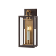 Arnold 15" Outdoor Wall Sconce, Patina Brass/Textured Bronze Finish