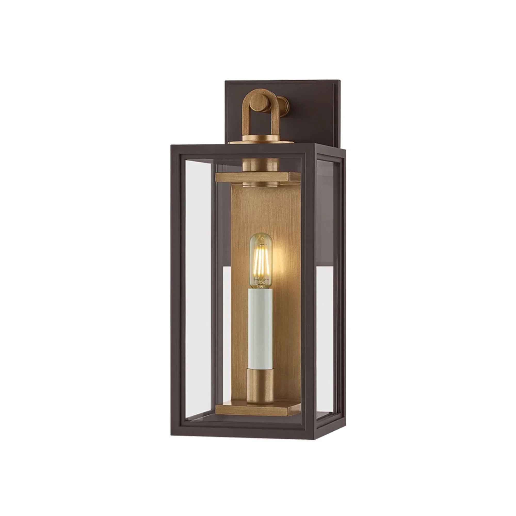 Arnold 15" Outdoor Wall Sconce, Patina Brass/Textured Bronze Finish