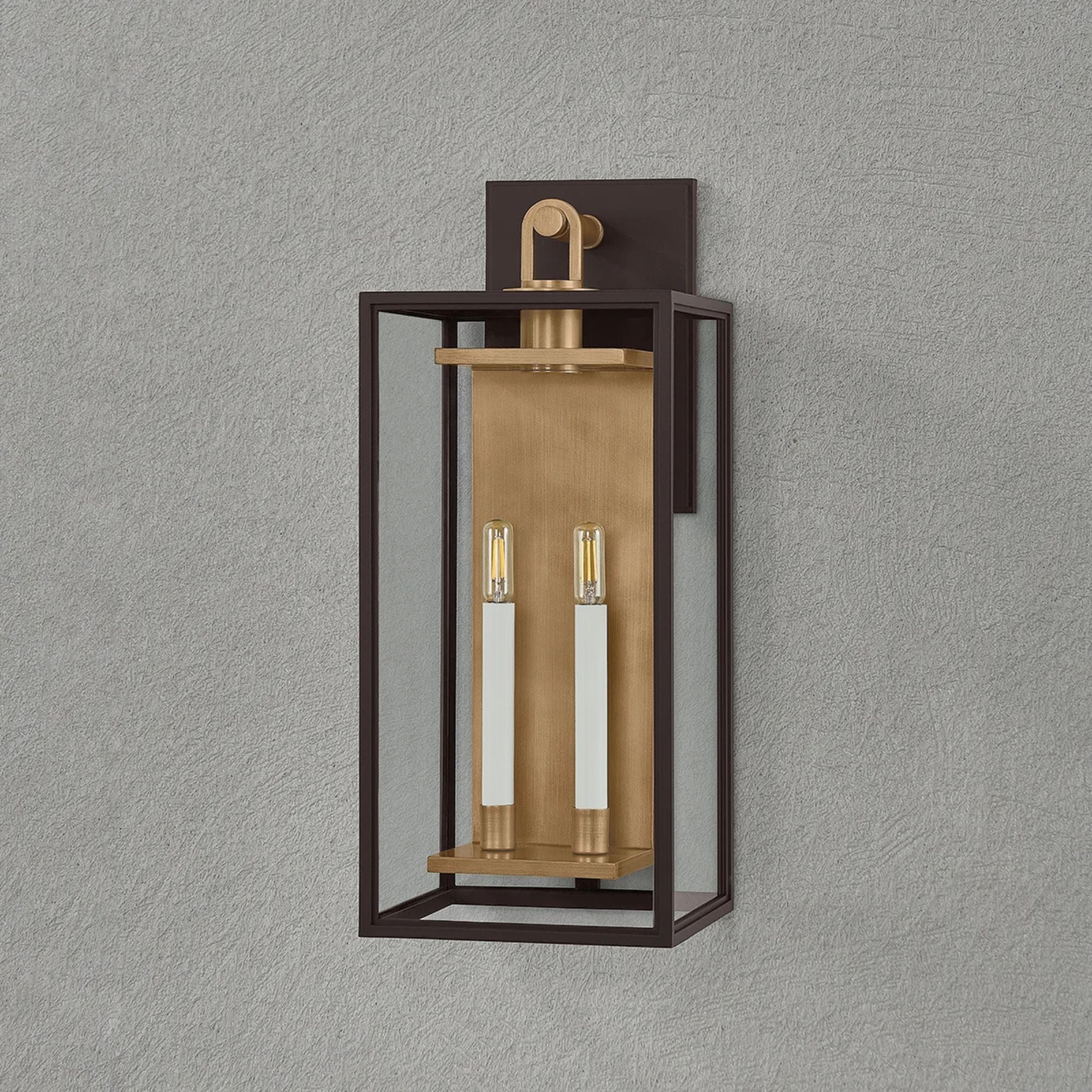 Arnold 24" 2-Light Outdoor Wall Sconce, Patina Brass/Textured Bronze Finish