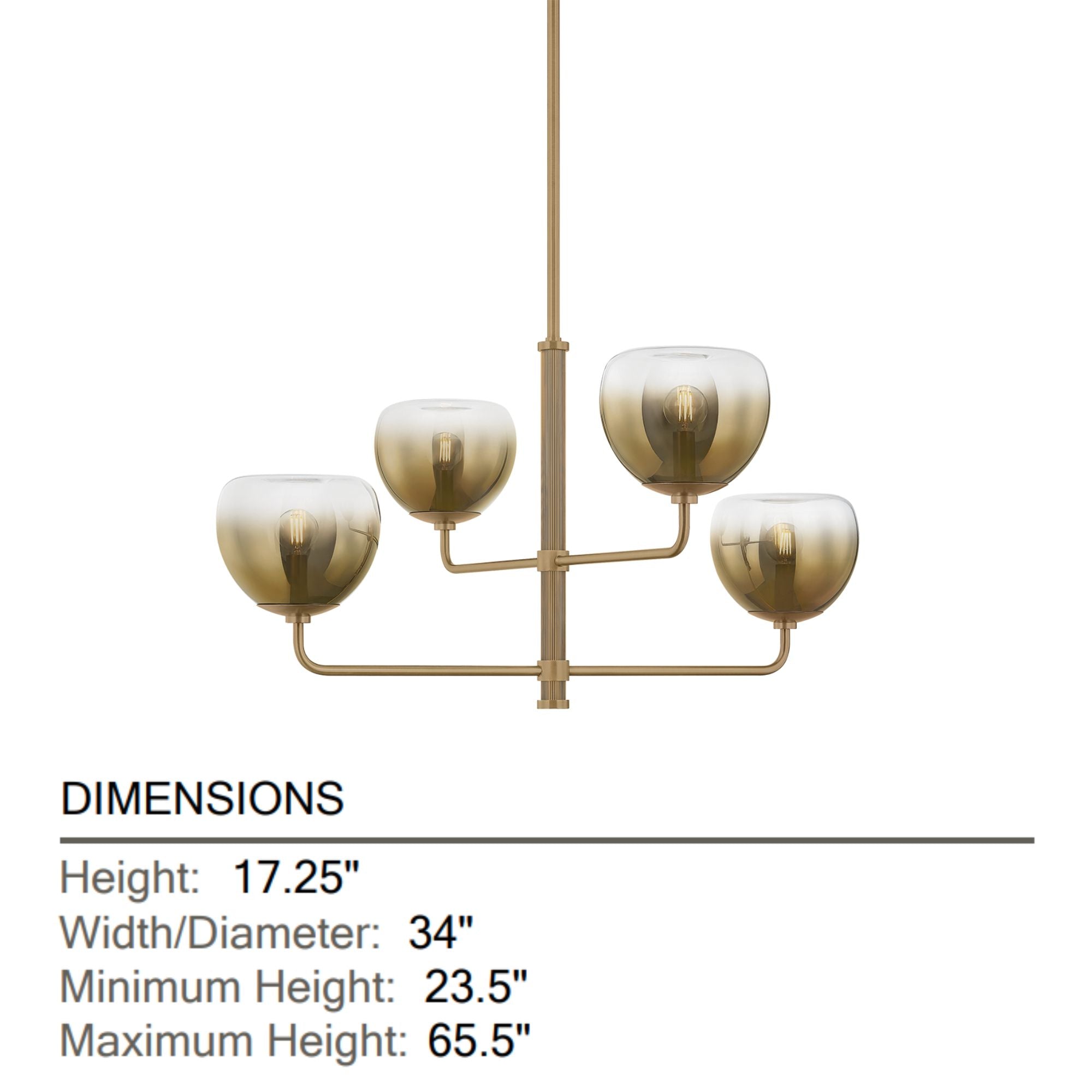 August 34" 4-Light Chandelier, Patina Brass Finish