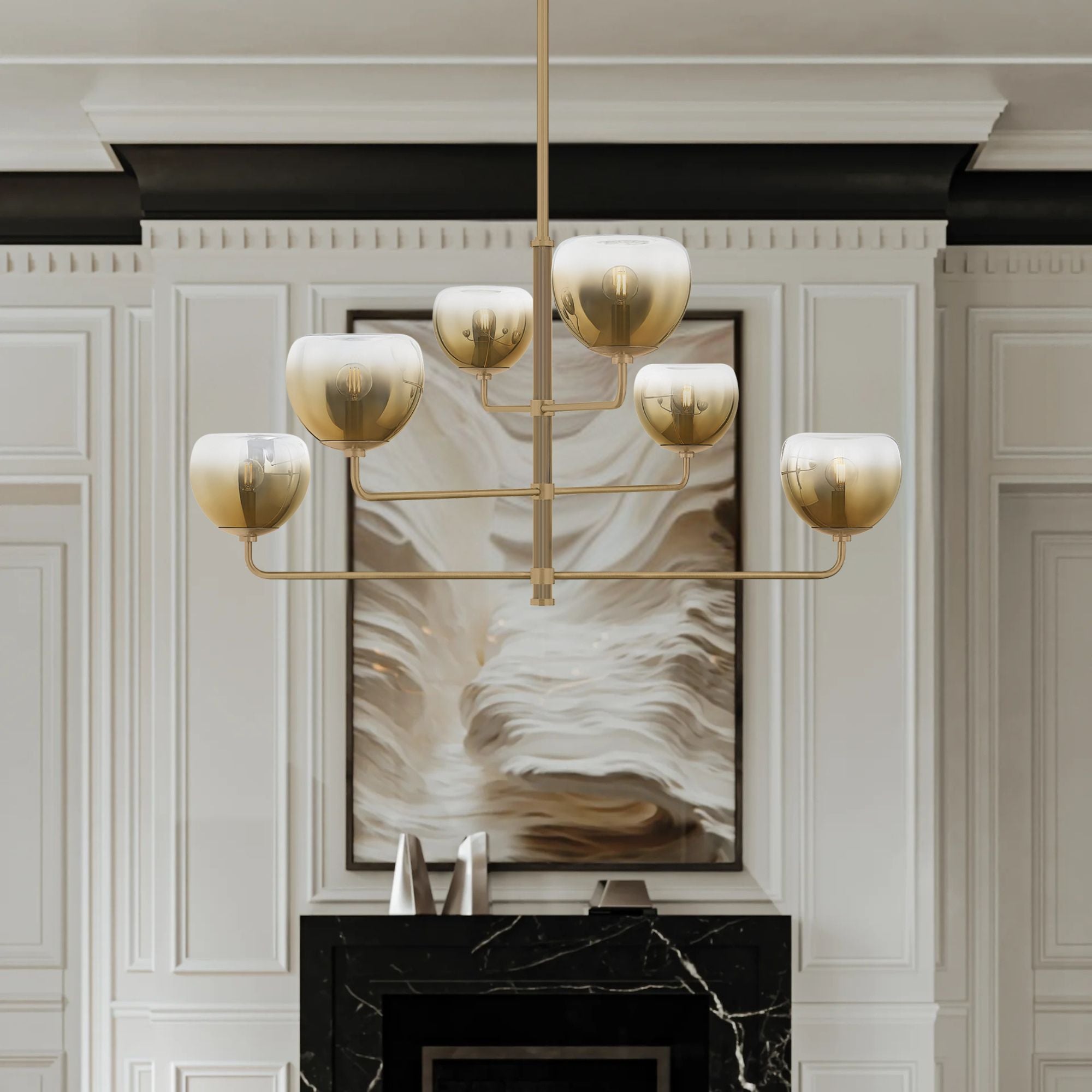 August 45" 6-Light Chandelier, Patina Brass Finish