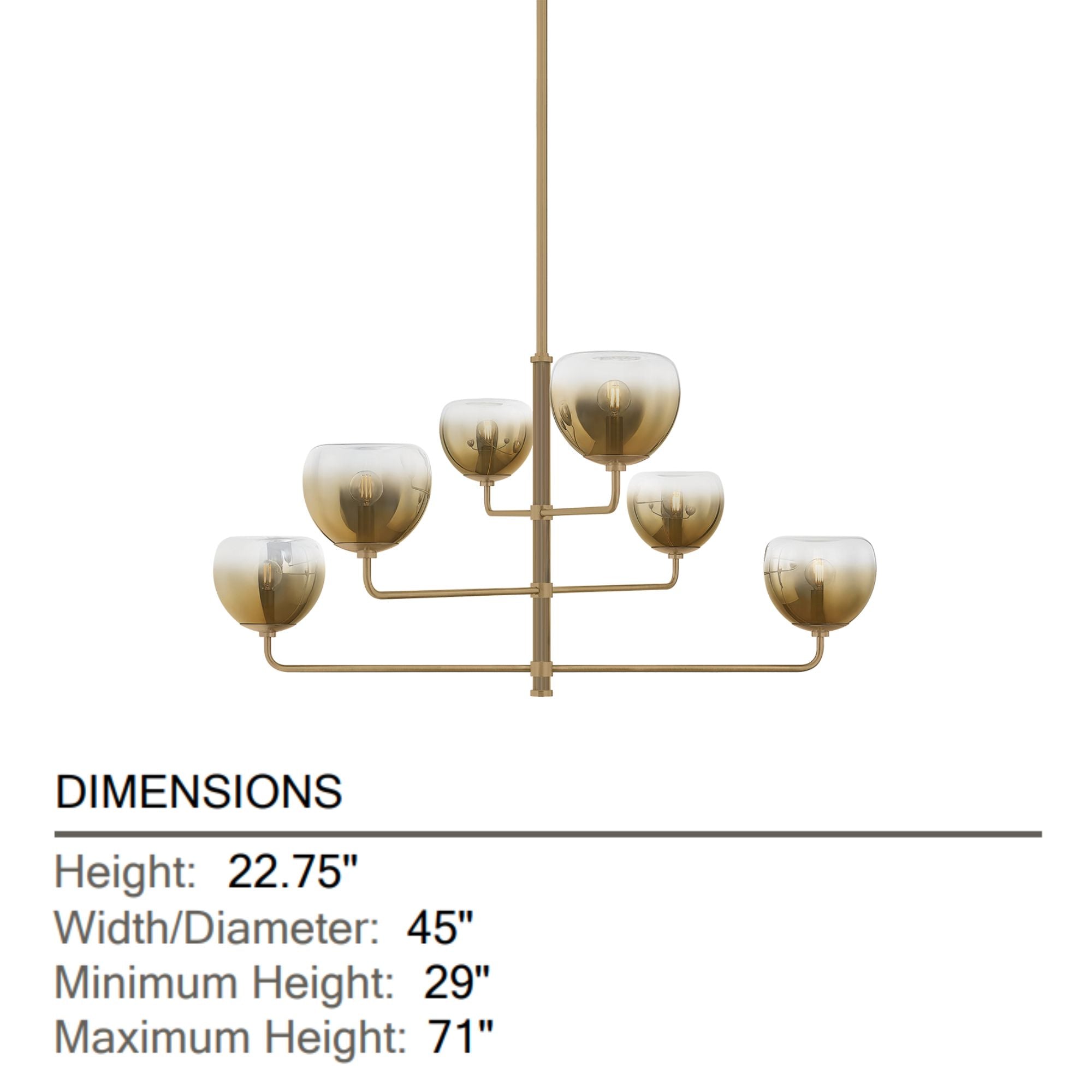 August 45" 6-Light Chandelier, Patina Brass Finish