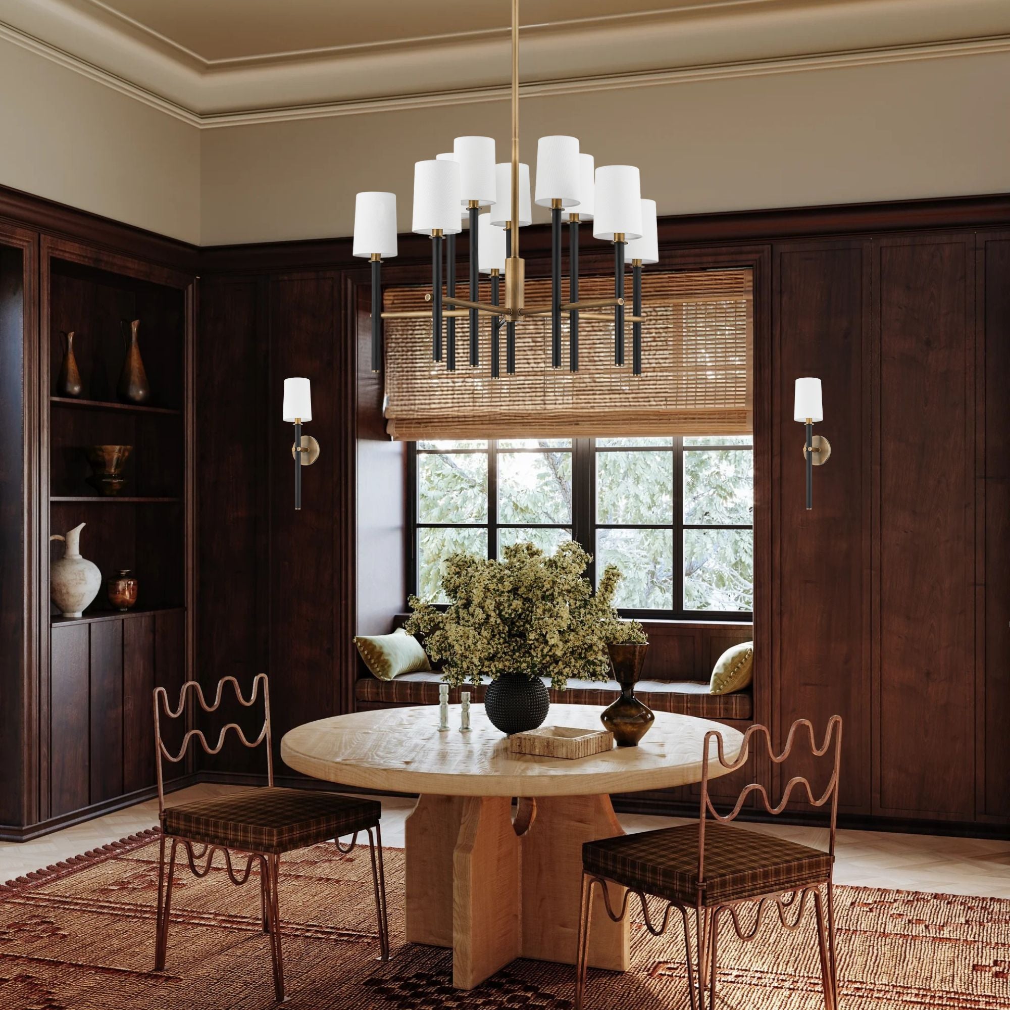 Belvedere 32" 10-Light Chandelier, Patina Brass/Textured Black Finish