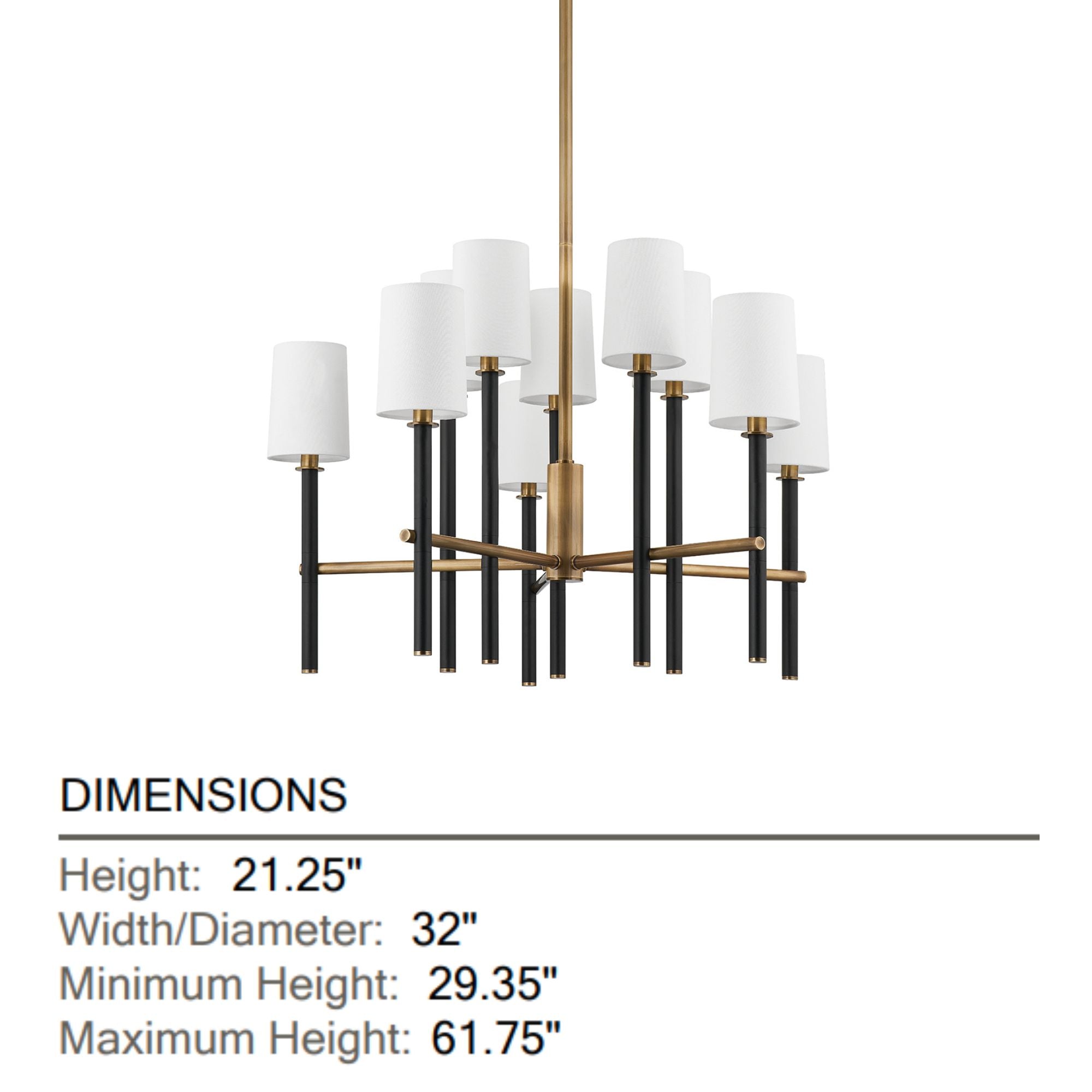 Belvedere 32" 10-Light Chandelier, Patina Brass/Textured Black Finish