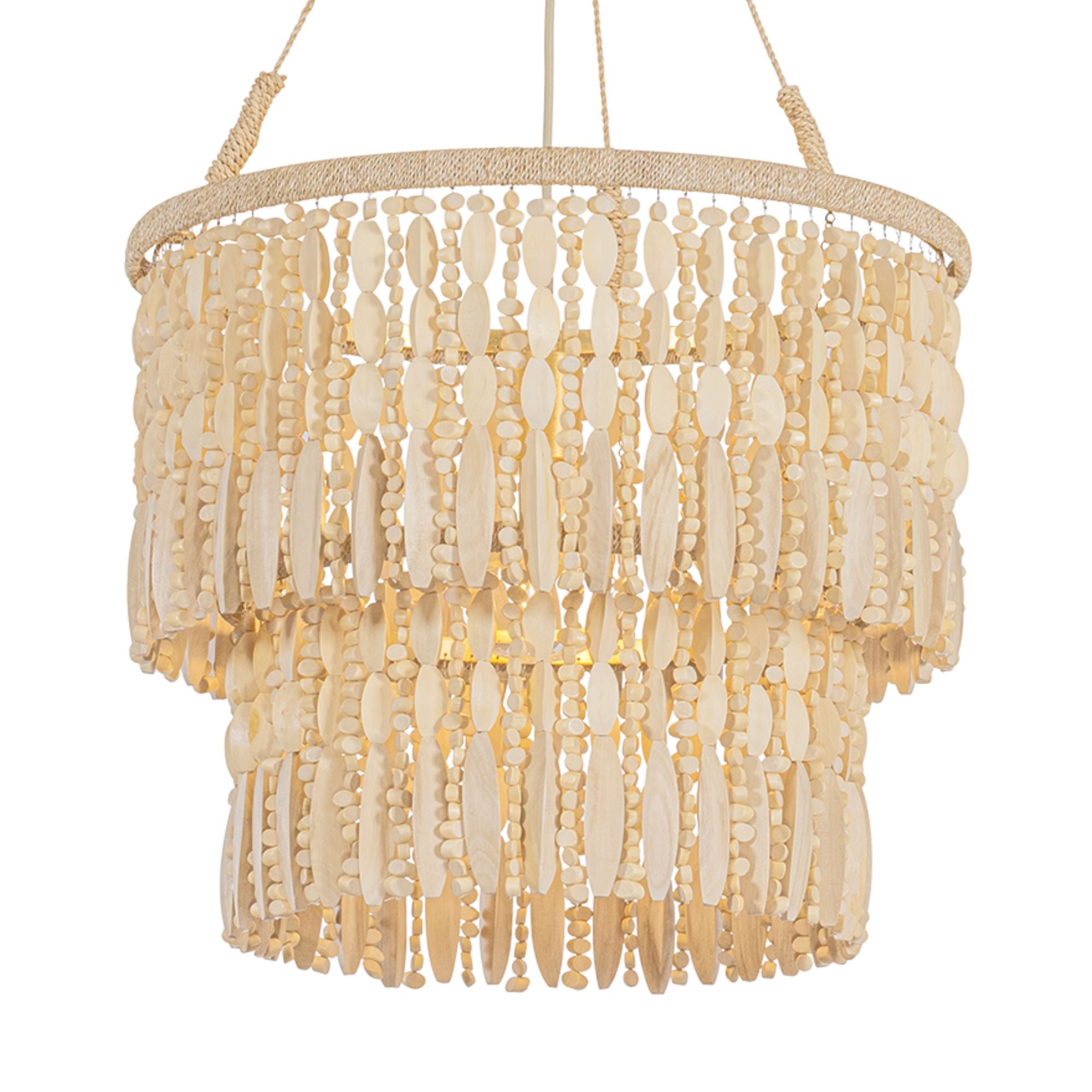 Troy Ben 22 in. Pendant Light, Vintage Gold Leaf with Wood Beads