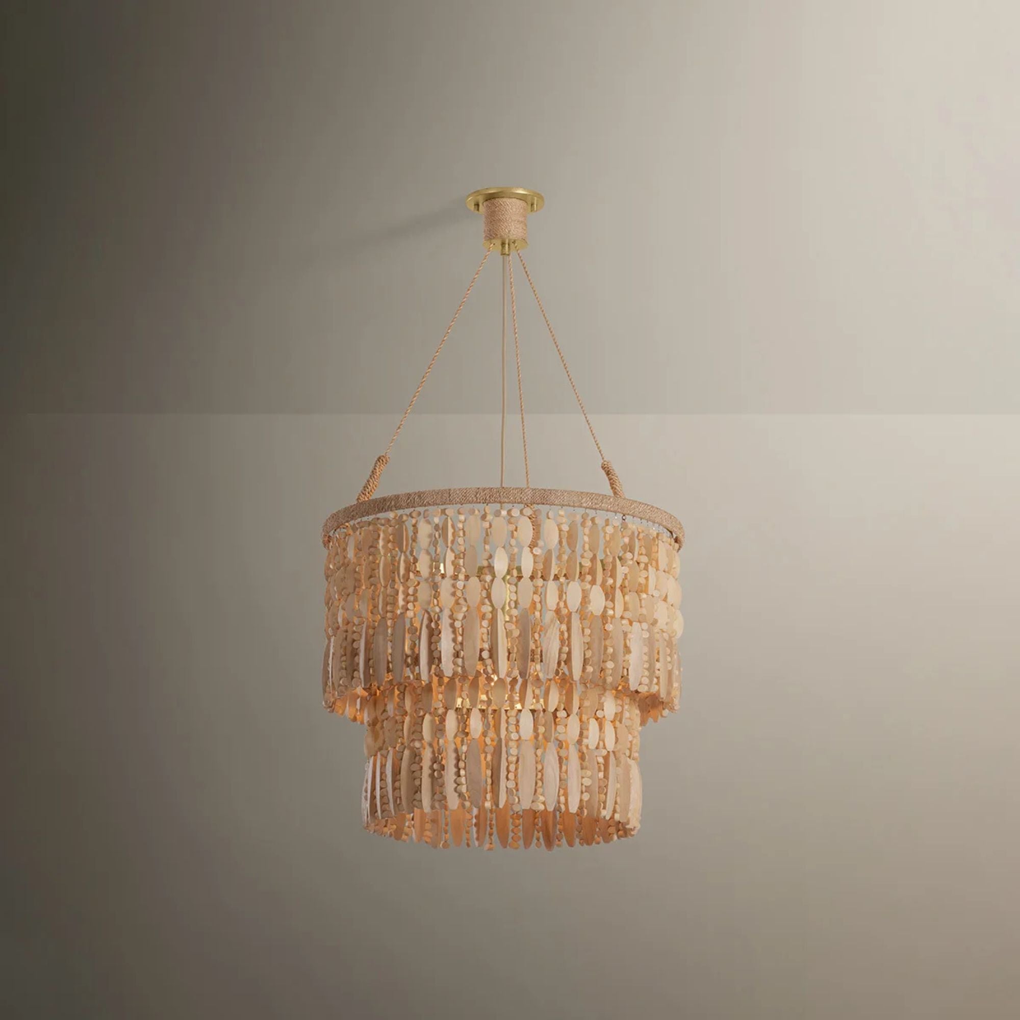 Troy Ben 22 in. Pendant Light, Vintage Gold Leaf with Wood Beads