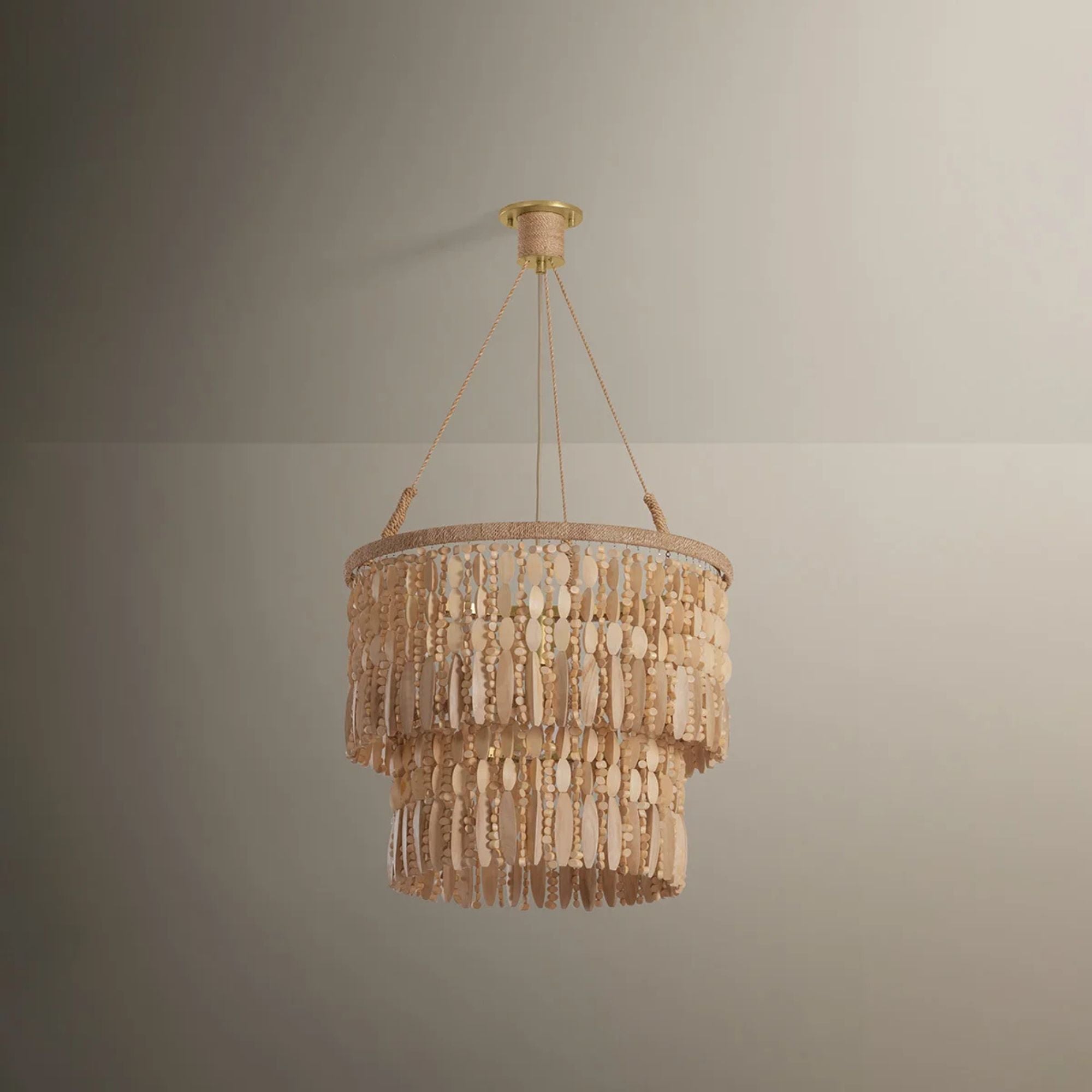 Troy Ben 22 in. Pendant Light, Vintage Gold Leaf with Wood Beads