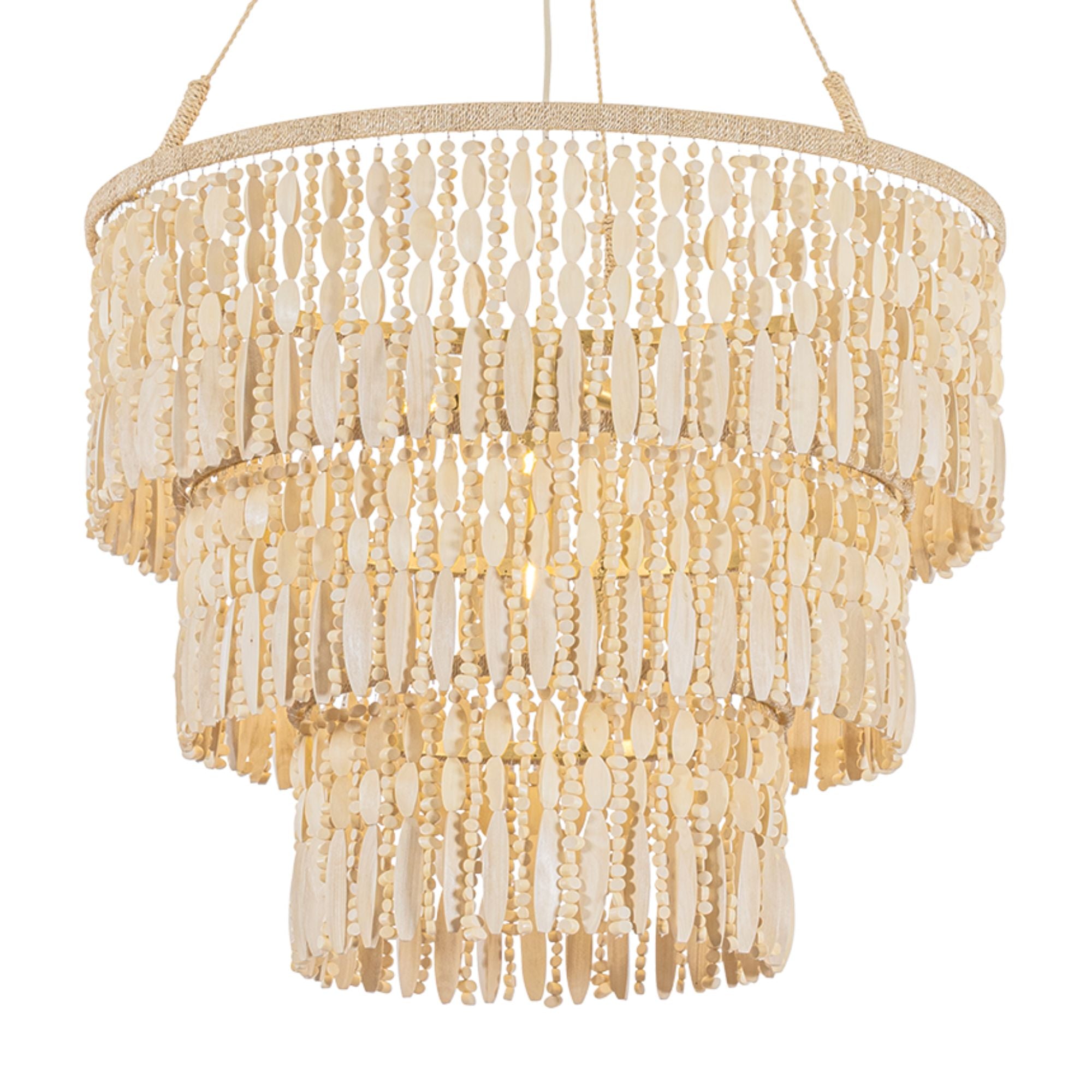 Troy Ben 32 in. 4-Light Pendant, Vintage Gold Leaf with Wood Beads