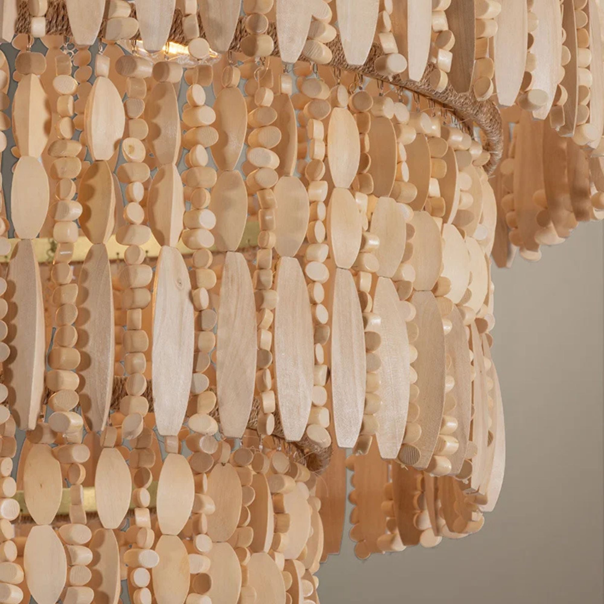 Troy Ben 32 in. 4-Light Pendant, Vintage Gold Leaf with Wood Beads
