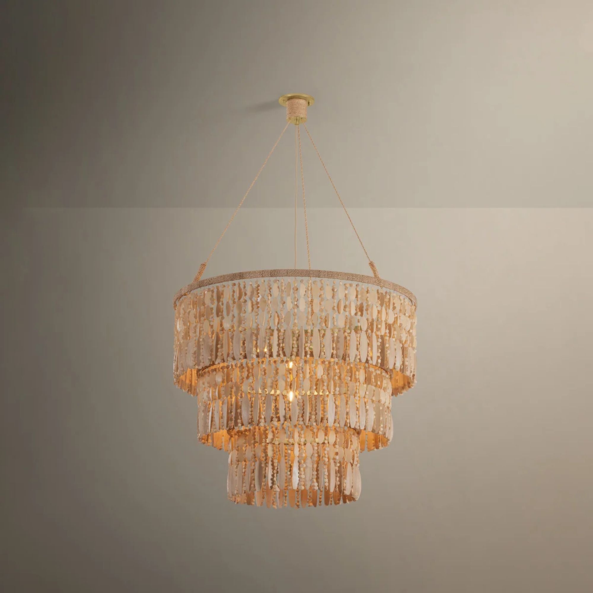 Troy Ben 32 in. 4-Light Pendant, Vintage Gold Leaf with Wood Beads