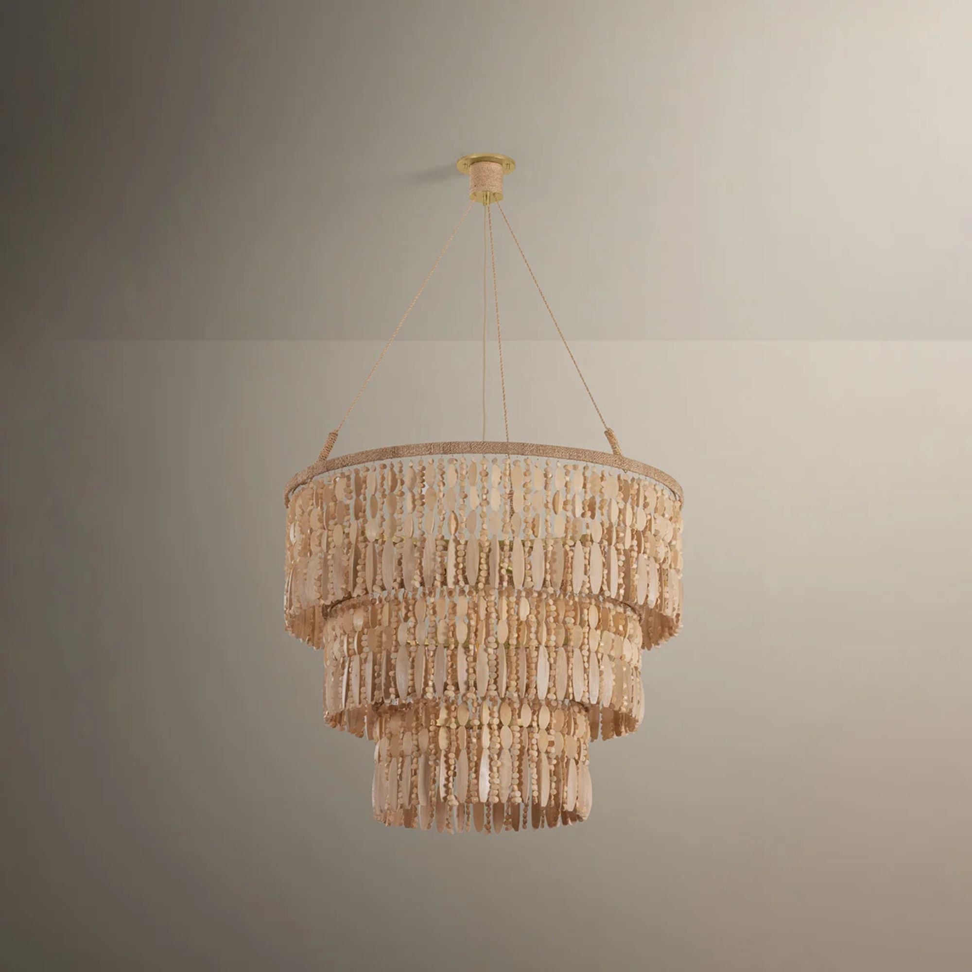 Troy Ben 32 in. 4-Light Pendant, Vintage Gold Leaf with Wood Beads